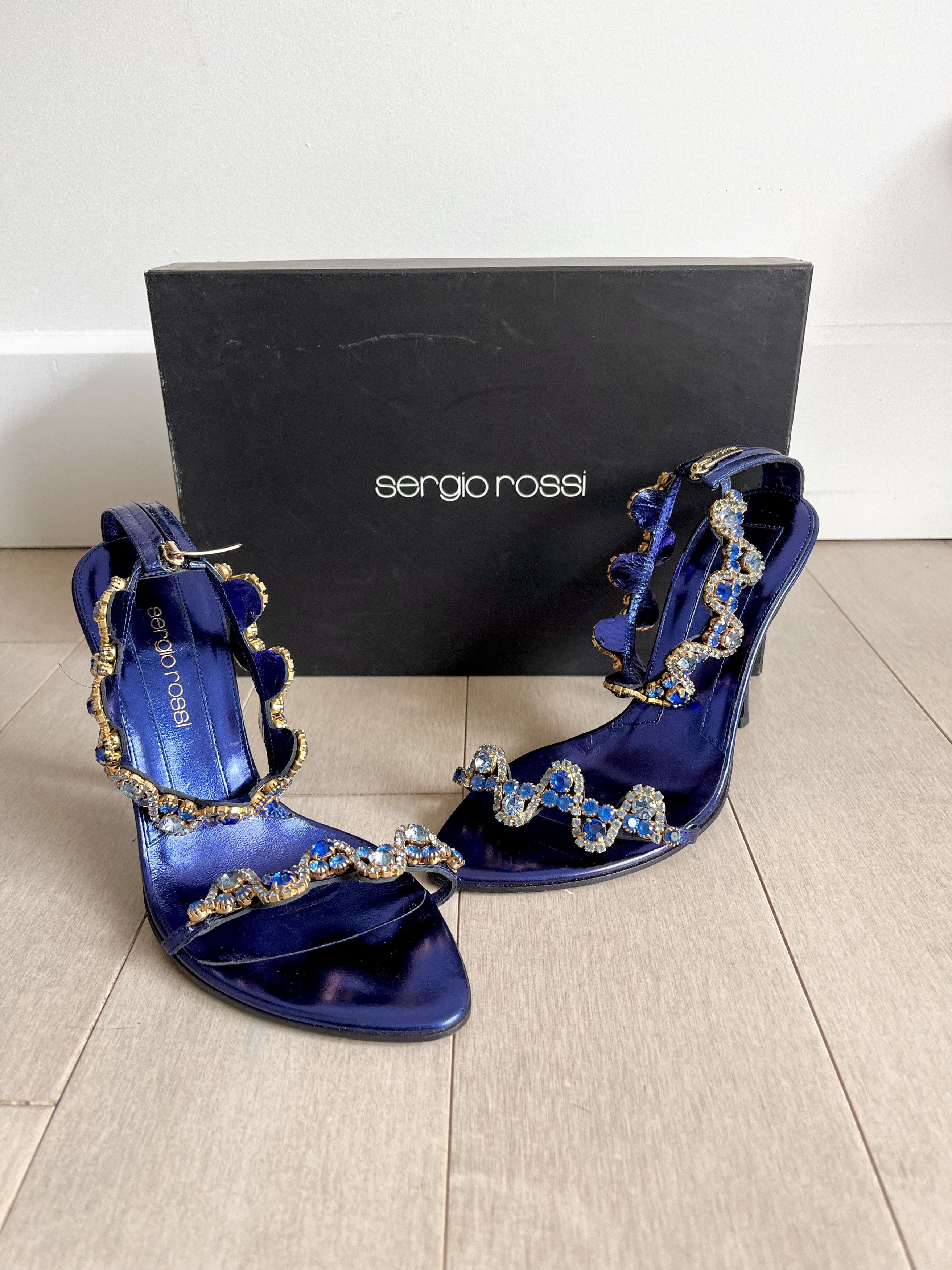 image of Sergio Rossi Rhinestone Metallic Blue - Designer Shoes, Women's (Size 6)