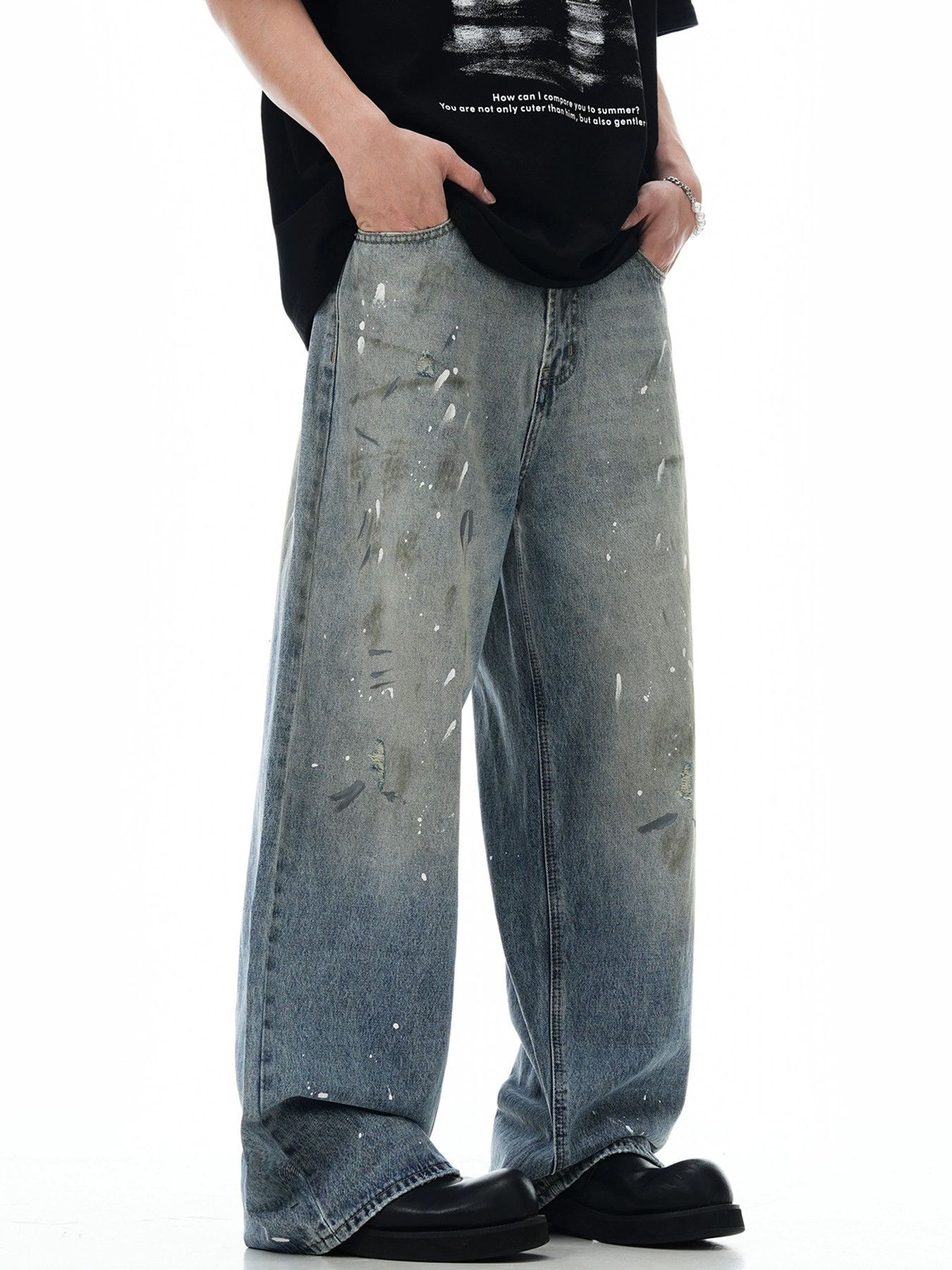Vintage American men's gradient loose casual ink-splashed jeans Size US 32 / EU 48 - 3 Thumbnail