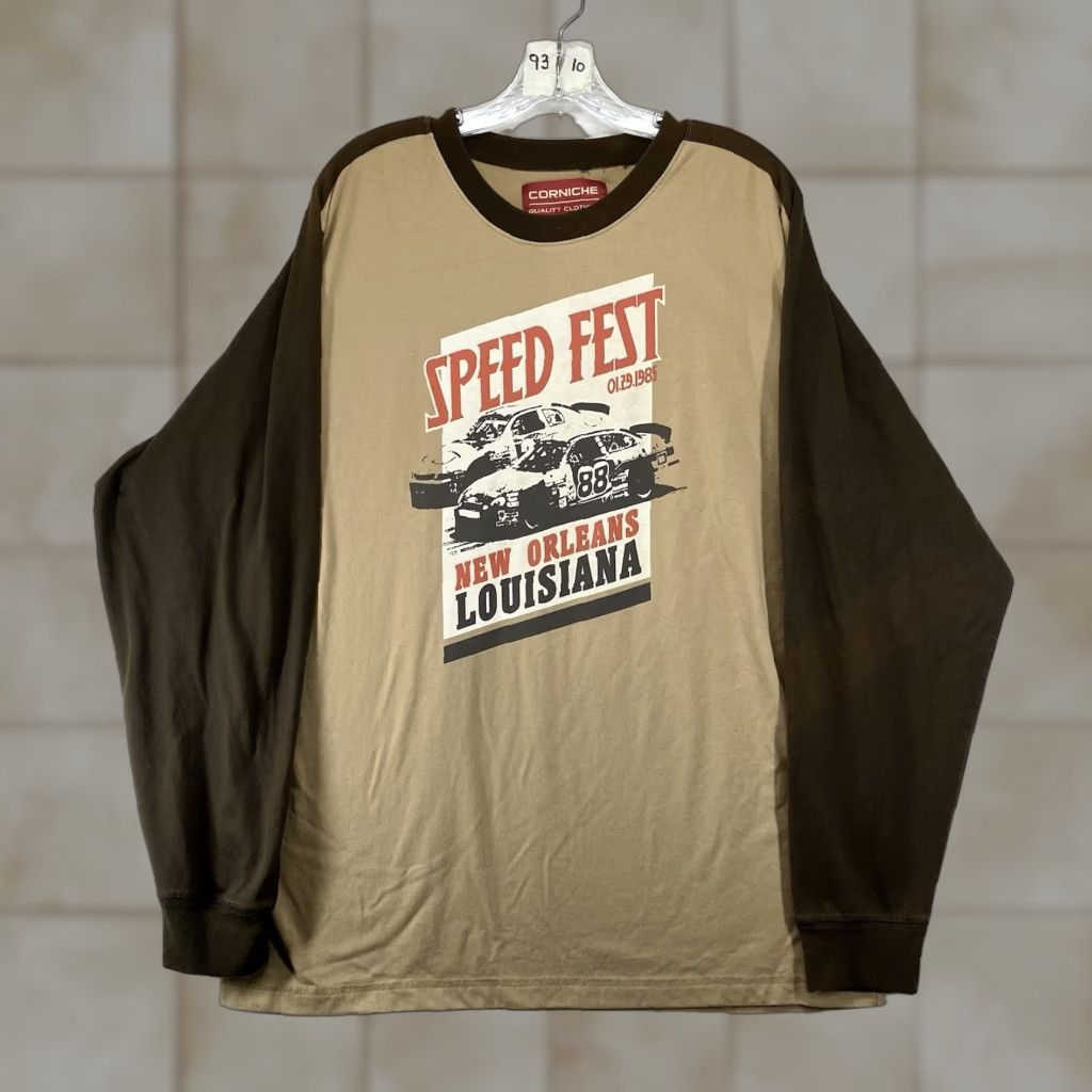 Speedo MEN'S Racing T Shirt L Brown Raglan Retro 80s Speed Fest New Orleans LA Cotton Blend Graphic Print Crew Neck Long Sleeve Logo Men Vintage? Size US L / EU 52-54 / 3 - 1 Thumbnail