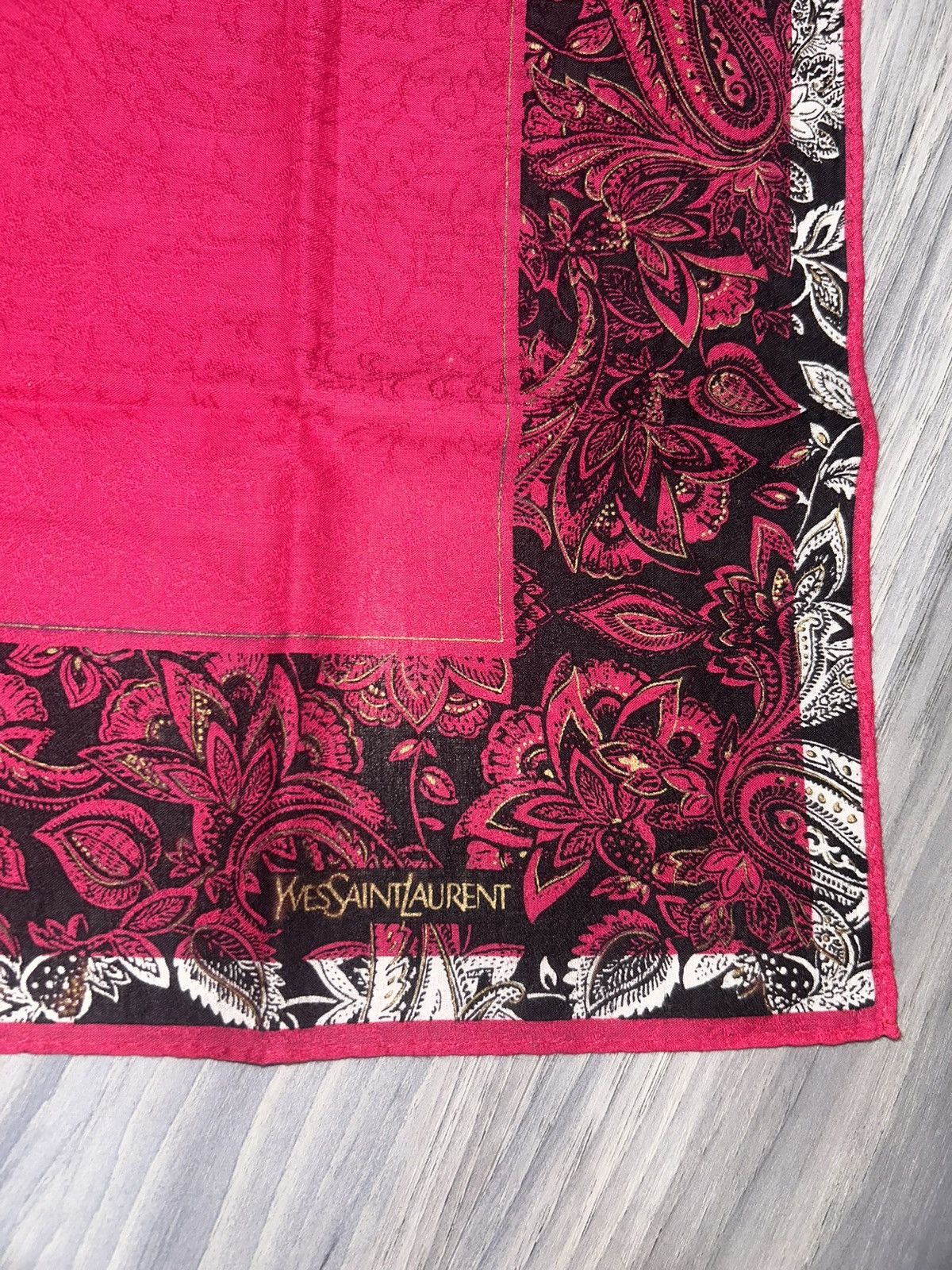 Yves Saint Laurent Vintage YSL Pink & Black Paisley Pattern Cotton Handkerchief Size ONE SIZE - 4 Thumbnail