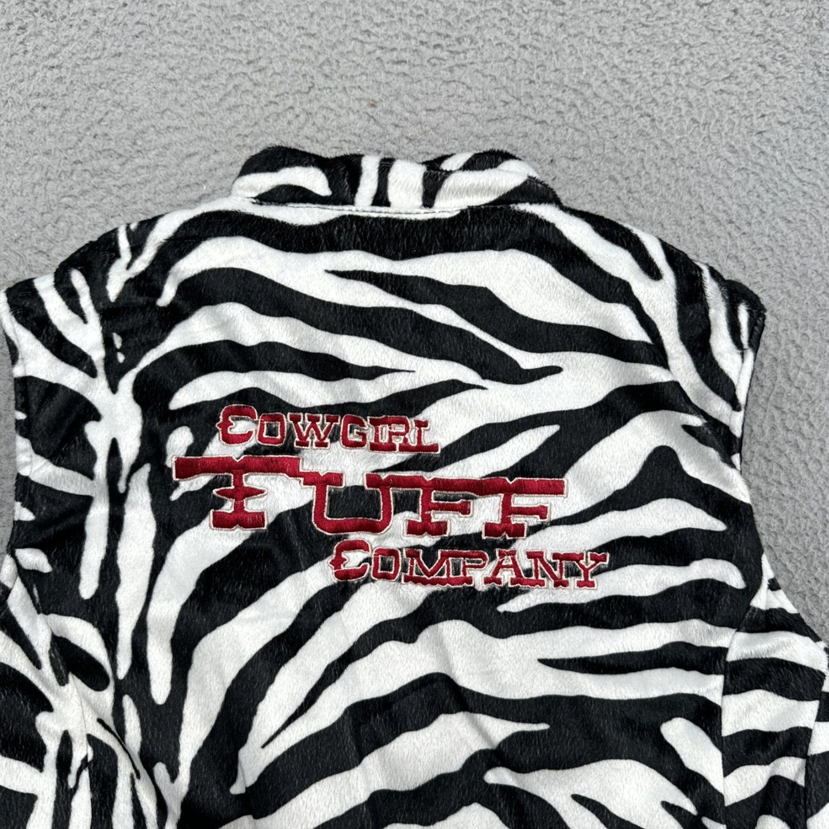 Vintage Cowgirl Tuff Western Vest Reversible Zebra Fleece Black Canvas Size Large Women Sleeveless Zip Pockets Logo Size L / US 10 / IT 46 - 7 Thumbnail