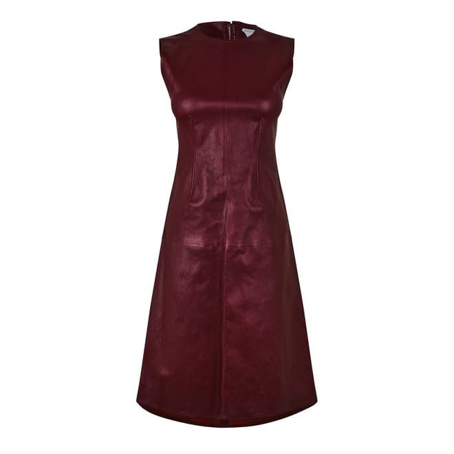 Bottega Veneta Crew Neck Midi A-Line Dress in Red