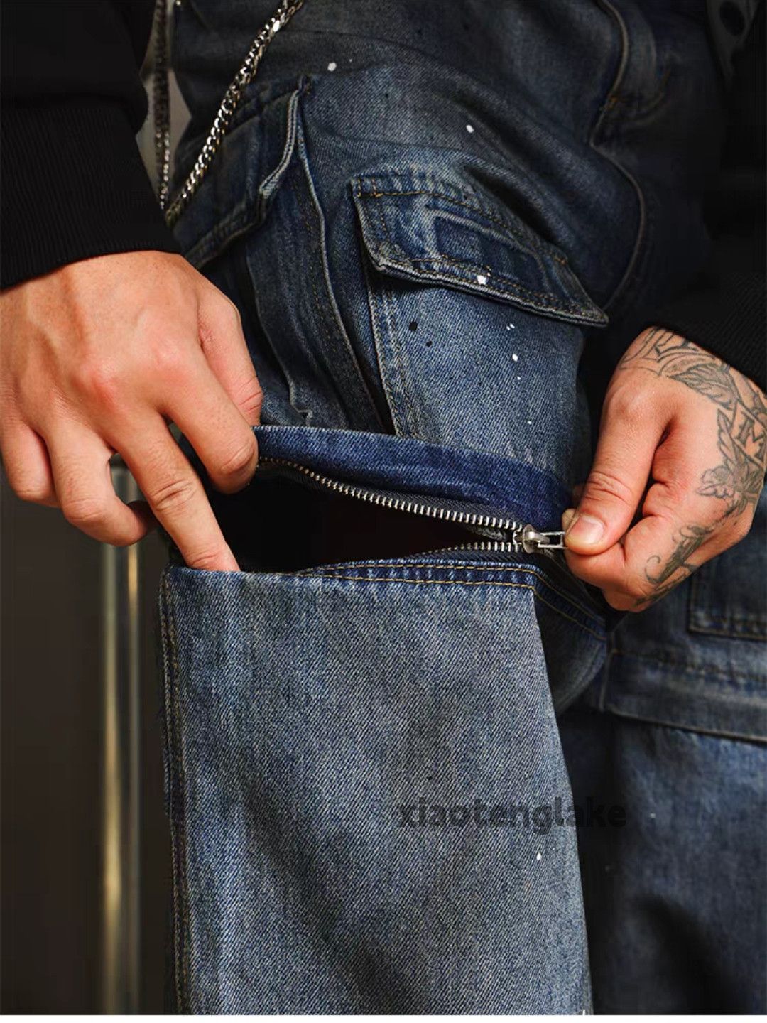Jean xtl utility wide Leg loose baggy hiphop cargo paint jeans Size US 28 / EU 44 - 4 Thumbnail