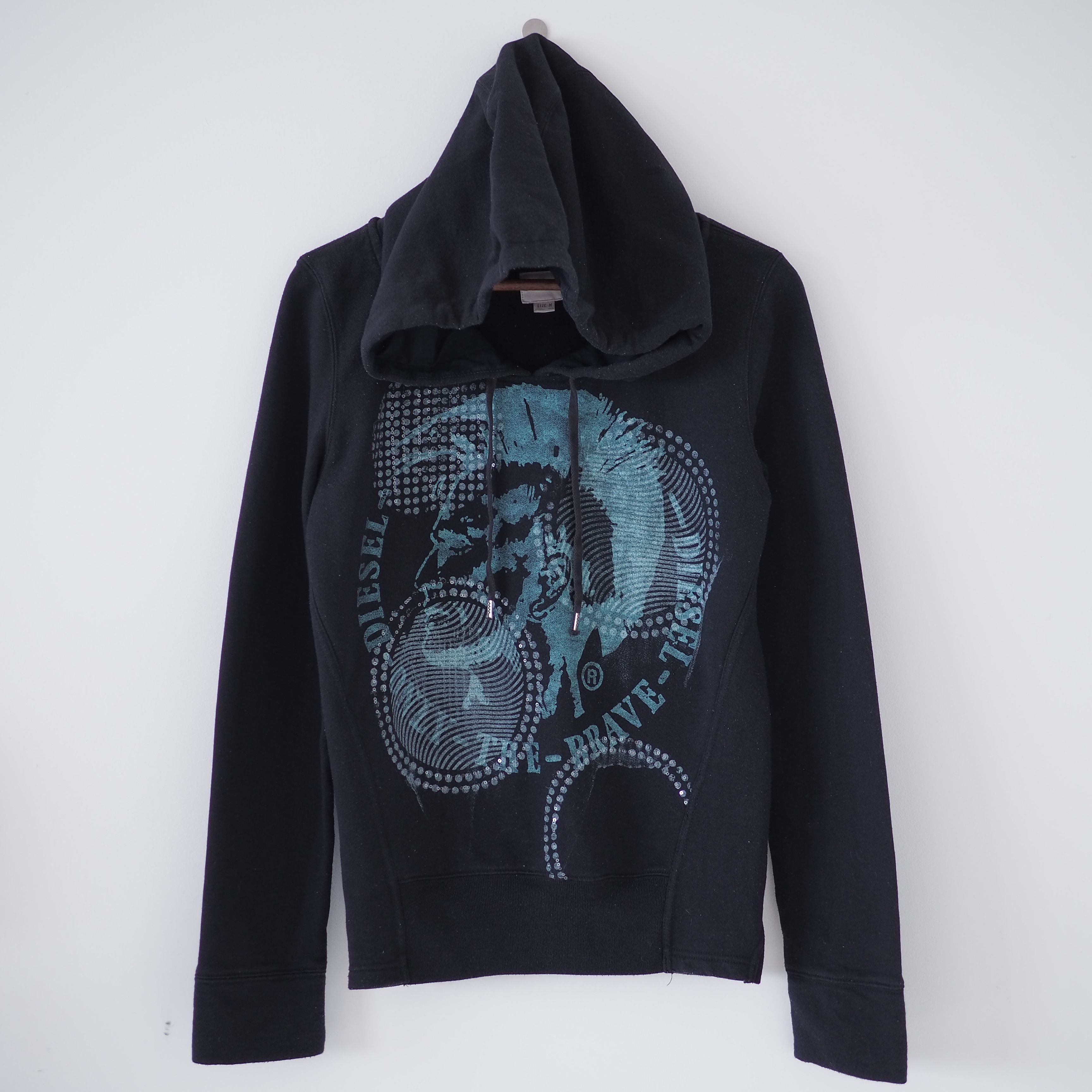 image of Vintage Diesel Logo Hoodie in Black, Men's (Size Medium)
