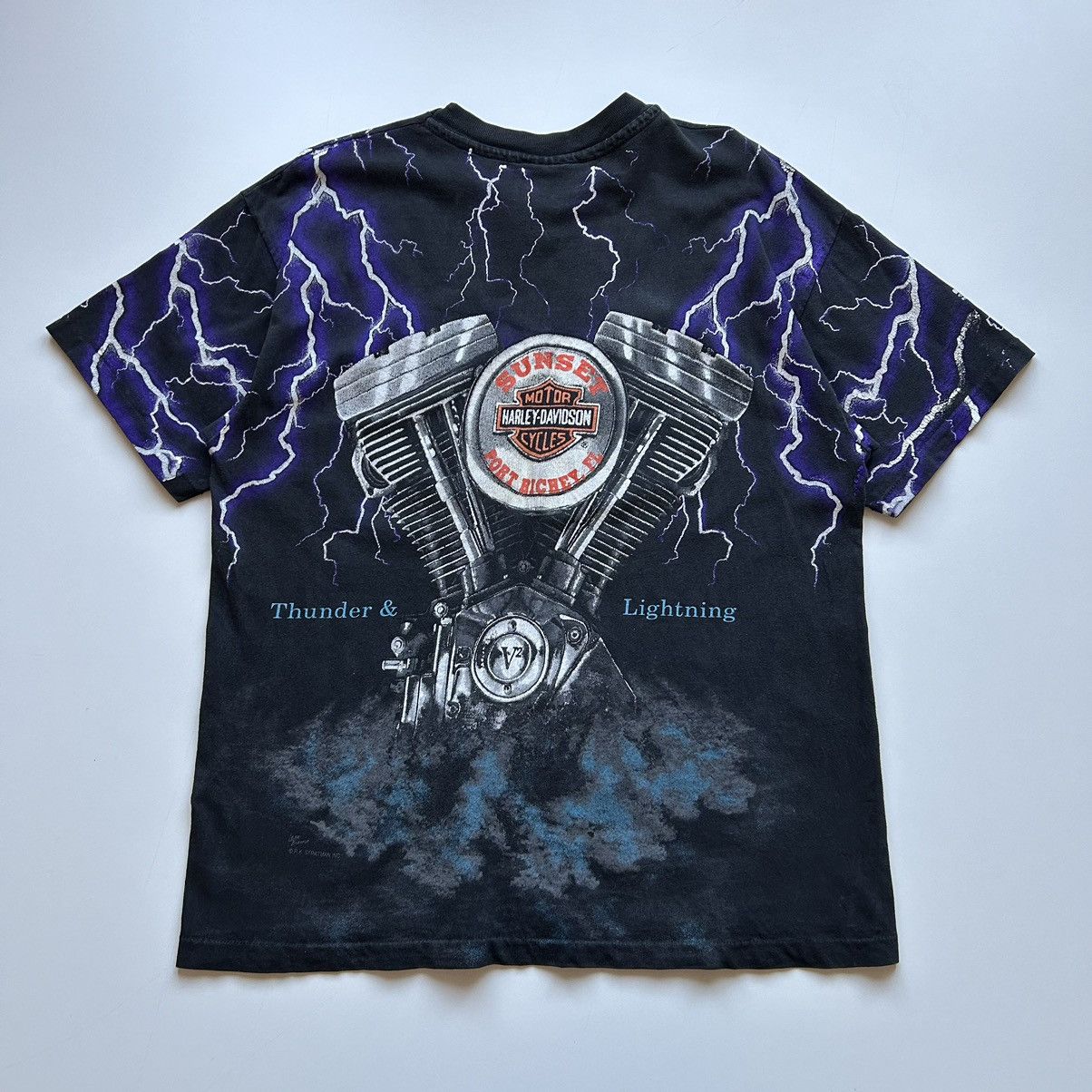 Harley Davidson × Vintage Vintage 90s Harley Davidson Lightning & Thunder AOP T Shirt Size US L / EU 52-54 / 3 - 3 Thumbnail