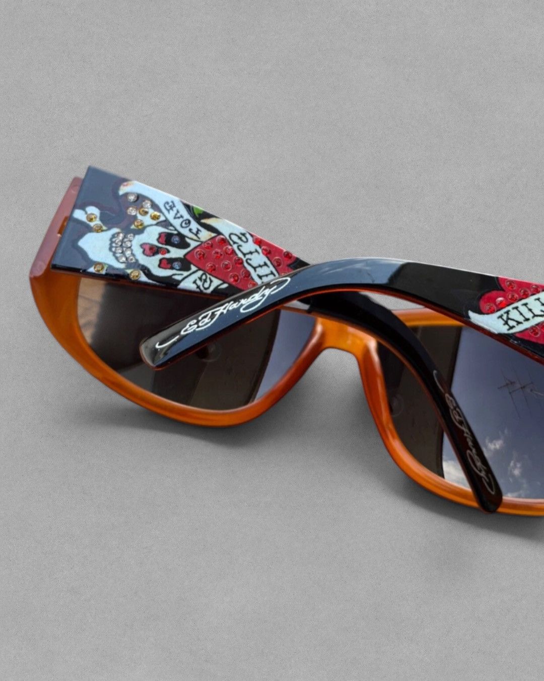 Ed Hardy Rare Y2K ED HARDY “LOVE KILLS” Beaded Skull Glasses Size ONE SIZE - 6 Thumbnail