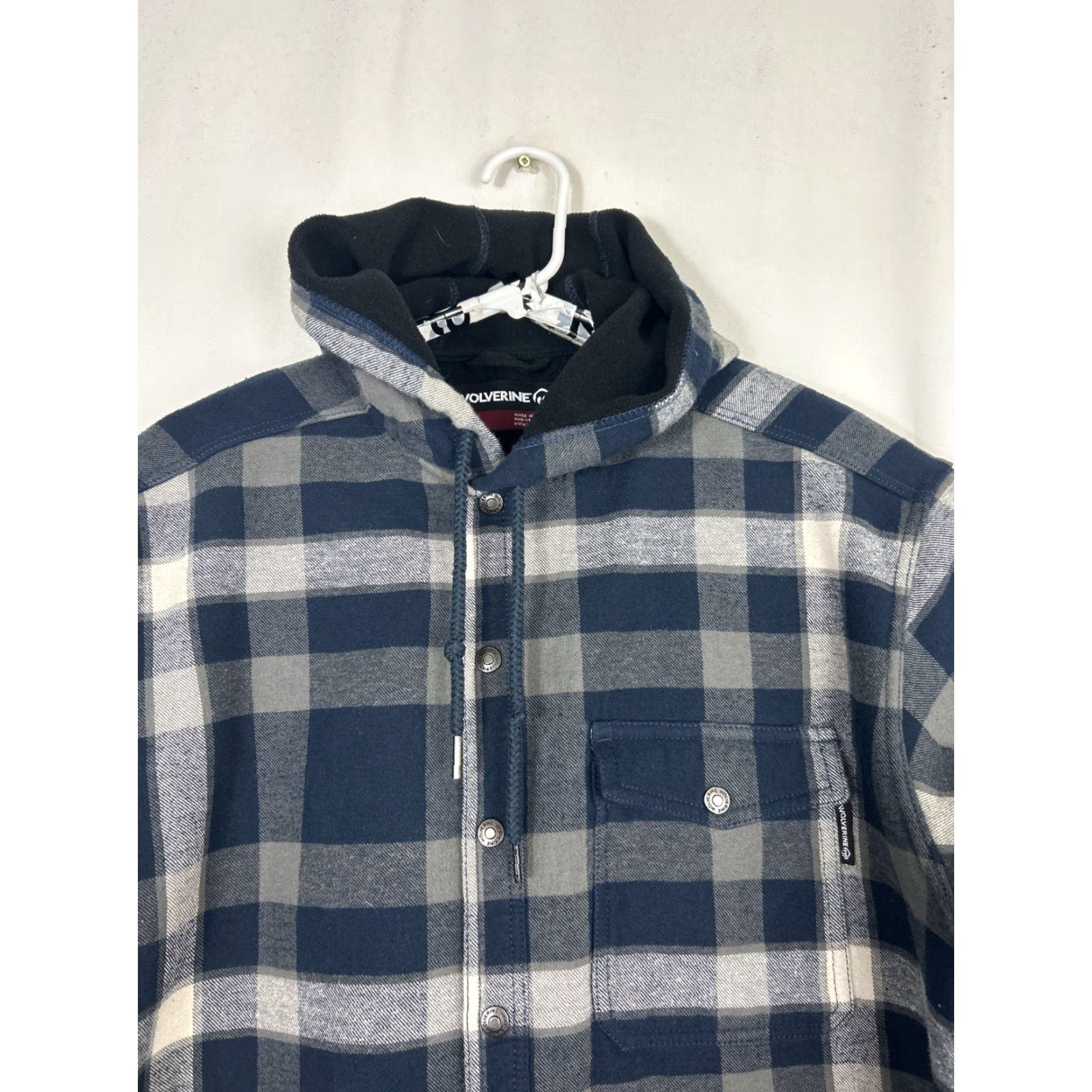 CLOSED Wolverine Mens Jacket XL Snap Close Flannel Hooded w/ Fleece Lining Blue Plaid Jacket Size US XL / EU 56 / 4 - 3 Thumbnail