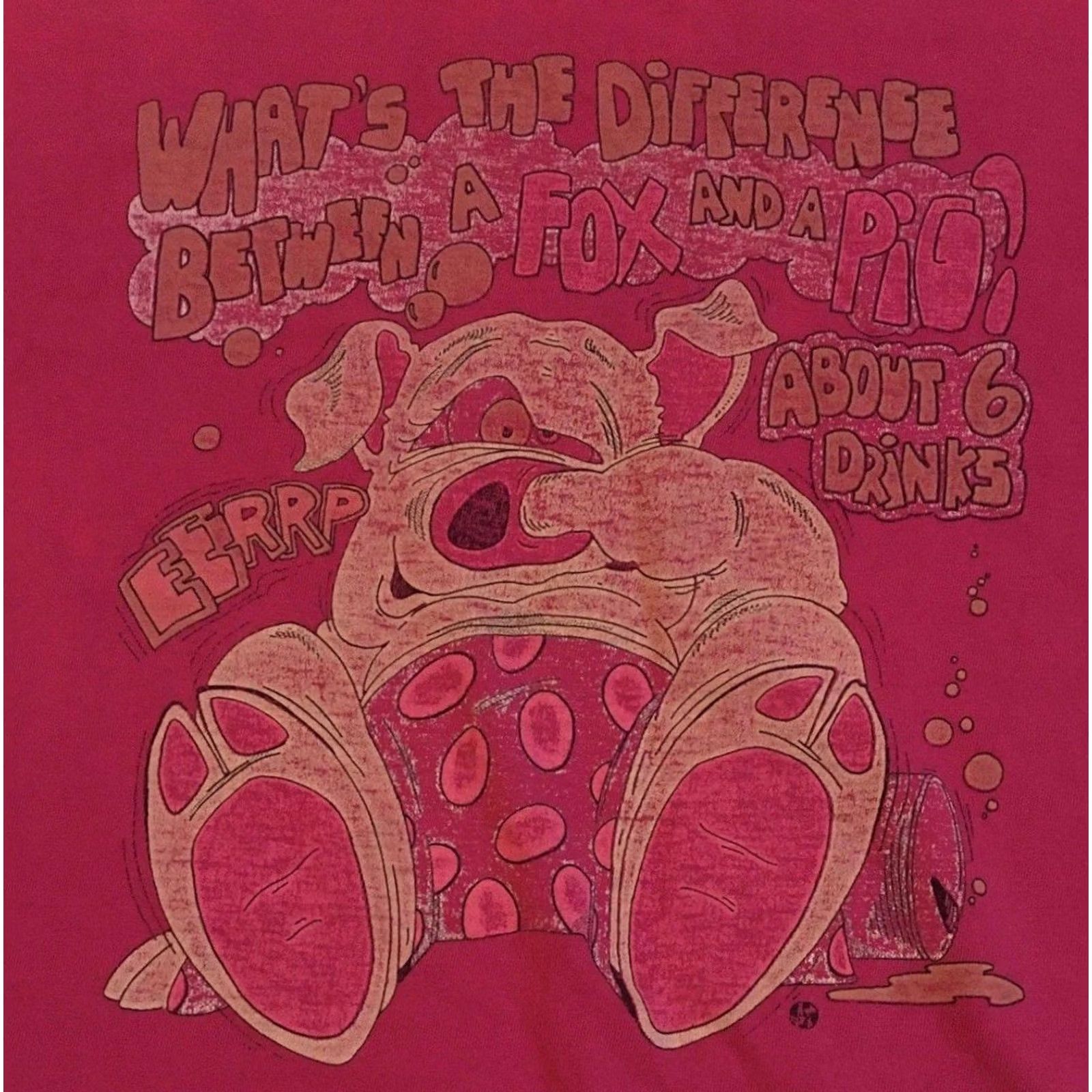 Vintage VINTAGE 80s USA Funny Joke Animal Shirt Pink One Size Adult Beer Bar Sleeping Drunk Pig 70s Size US M / EU 48-50 / 2 - 2 Thumbnail