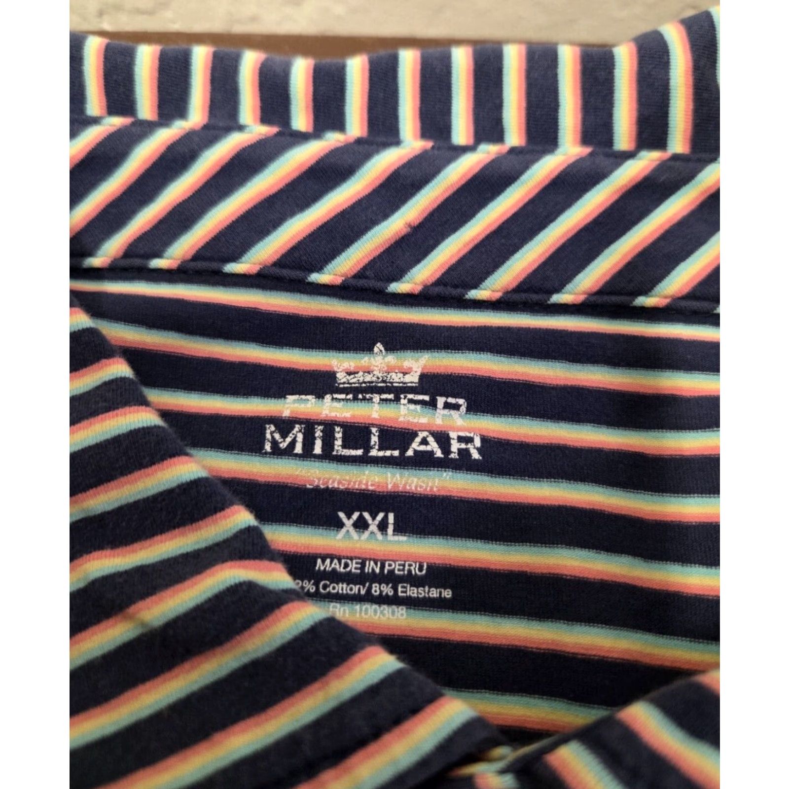 Peter Millar Peter Millar Seaside Polo Shirt Mens 2XL Multicolor Striped Short Sleeve Collared Logo Button Polo Beach Hawaii Tropical Golf Casual Size US XXL / EU 58 / 5 - 3 Thumbnail