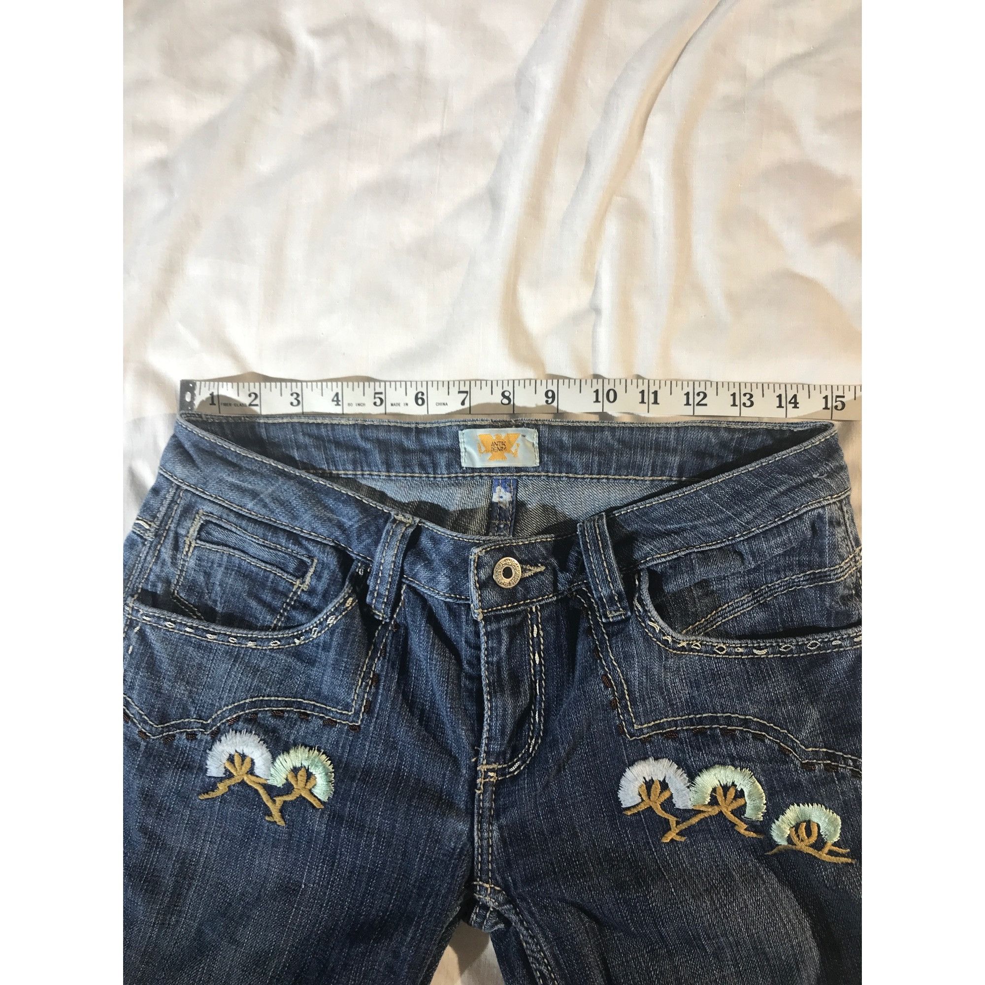 Antik Denim Antik Denim Womens Embroidered Bird Leather Patch Blue Jeans Size 29" - 6 Thumbnail