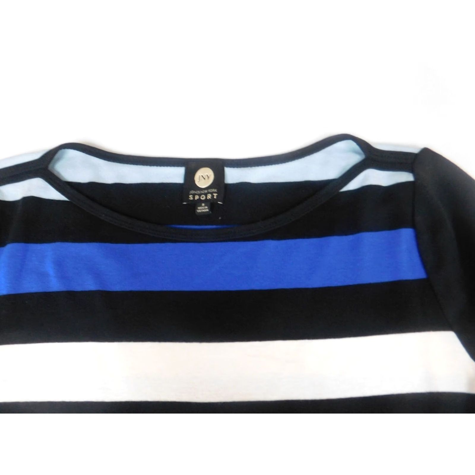 Jones New York Jones New York top Blouse Shirt Womens S Small blue striped crew neck pullover casual long sleeve polyester rayon breathable Sport Vintage: No Size S / US 4 / IT 40 - 4 Thumbnail