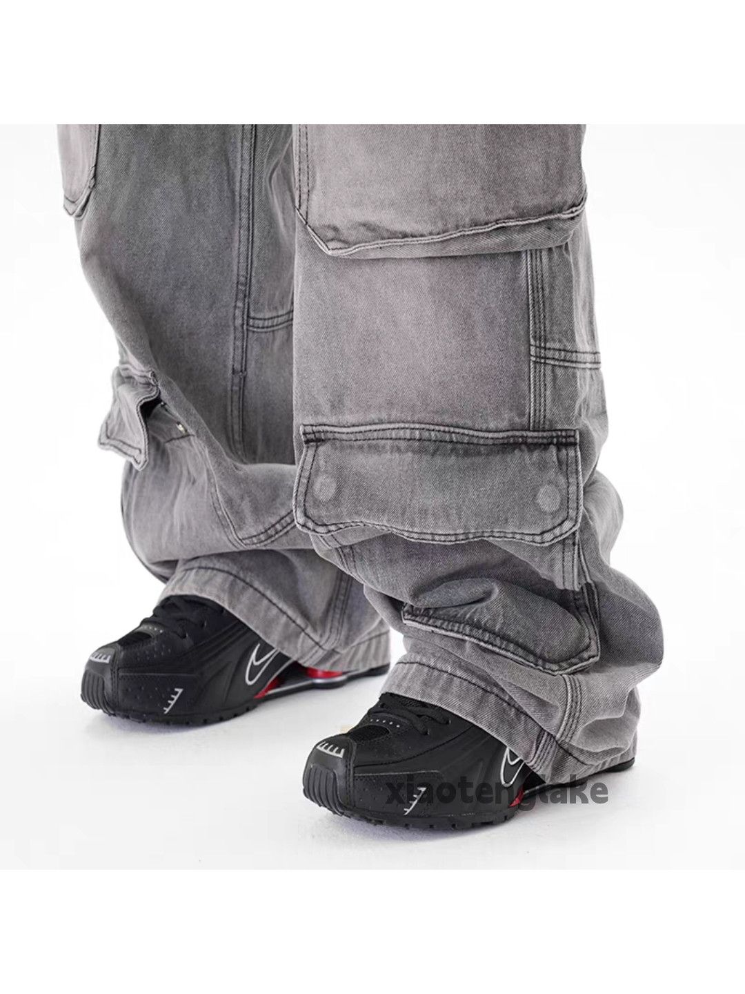 unisex washed faded loose baggy skate cargo jeans