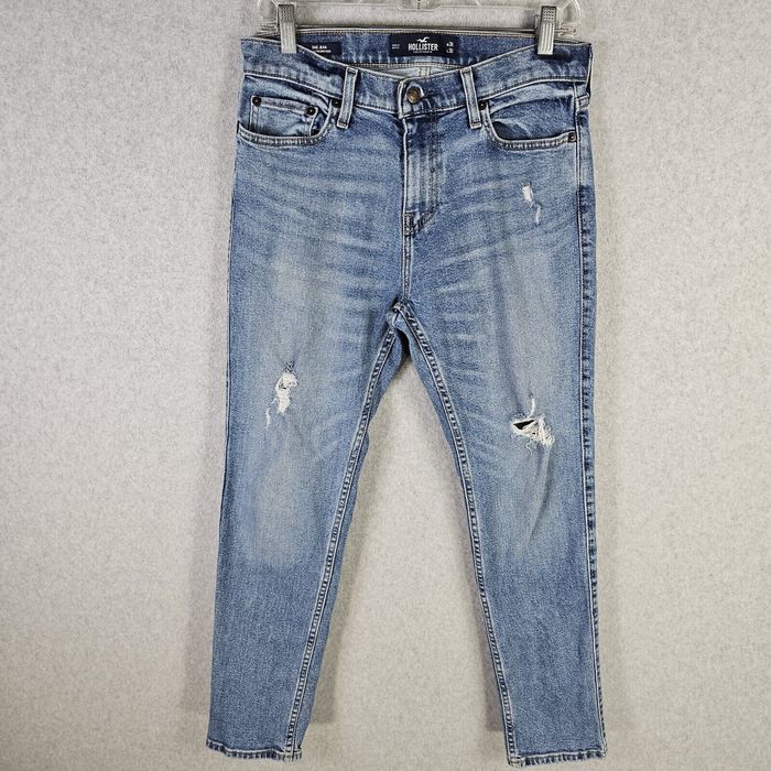 Hollister Jeans Mens 31x30 Blue Skinny Stretch Distressed Light