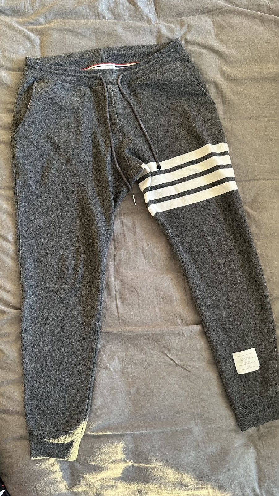 Image of Thom Browne 4 Bar Stripe Track Pants in Grey, Men's (Size 36)