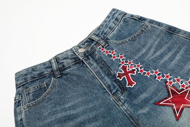 Vintage Retro heart-shaped embroidered curved jeans for men Size US 32 / EU 48 - 3 Thumbnail