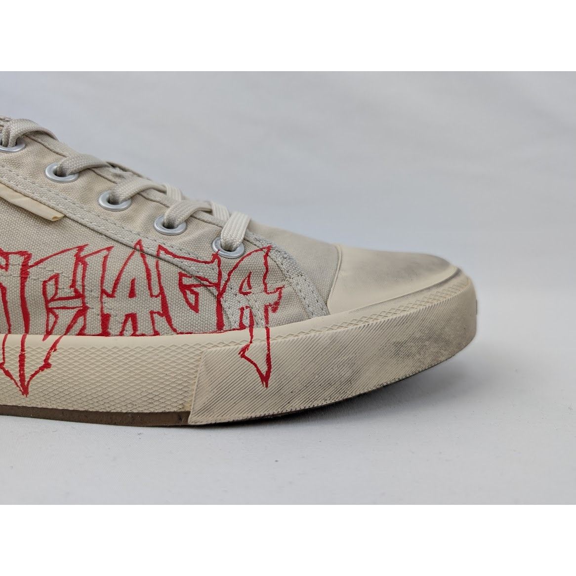 Balenciaga o1rshd1 Dest Canvas Paris Mule in White/Red/Black Size US 11 / EU 44 - 3 Thumbnail