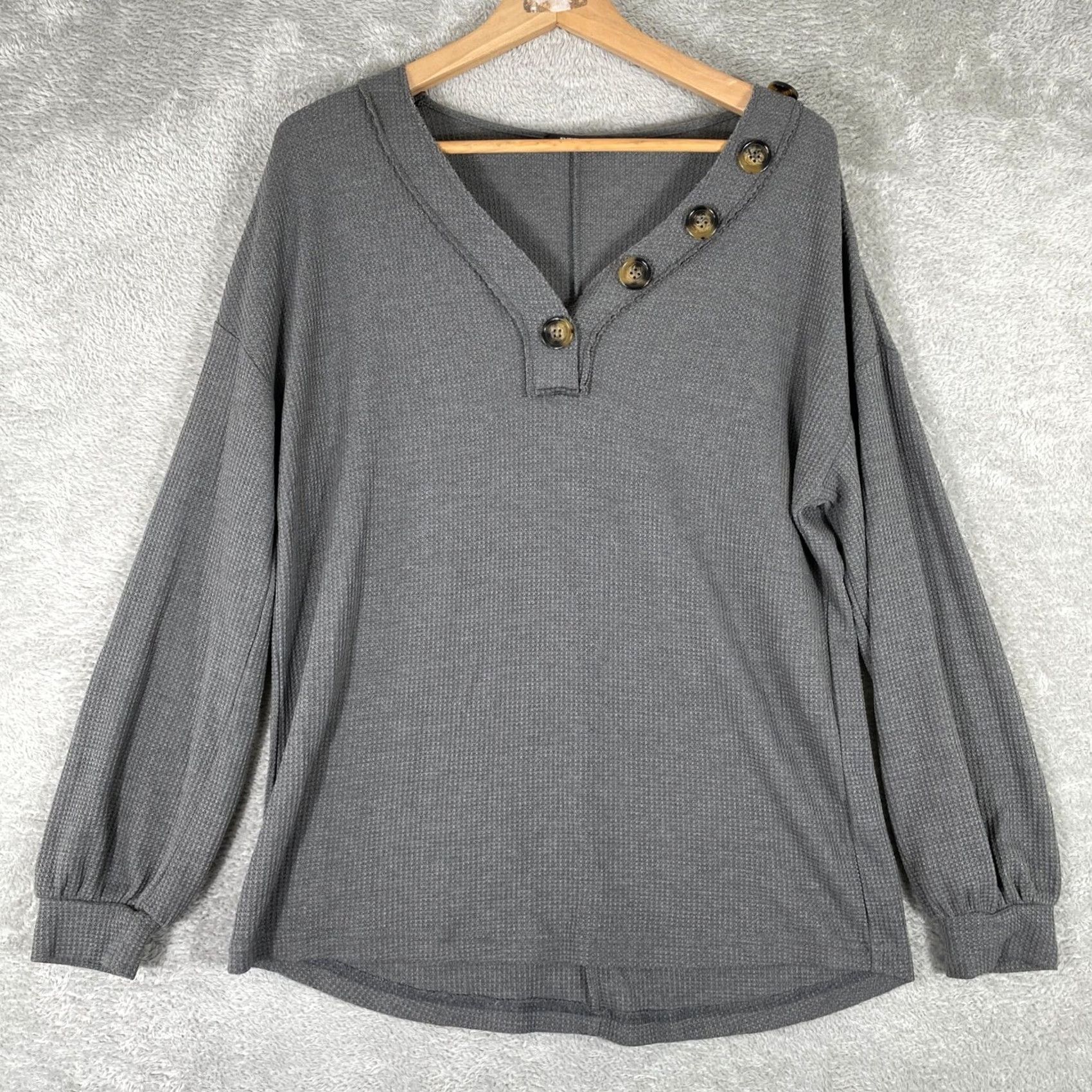Vintage VINTAGE Y2K BTFBM Waffle Knit Henley Top Womens Large Gray Button Oversized T-Shirt Shirt Bodysuit? Size L / US 10 / IT 46 - 2 Thumbnail