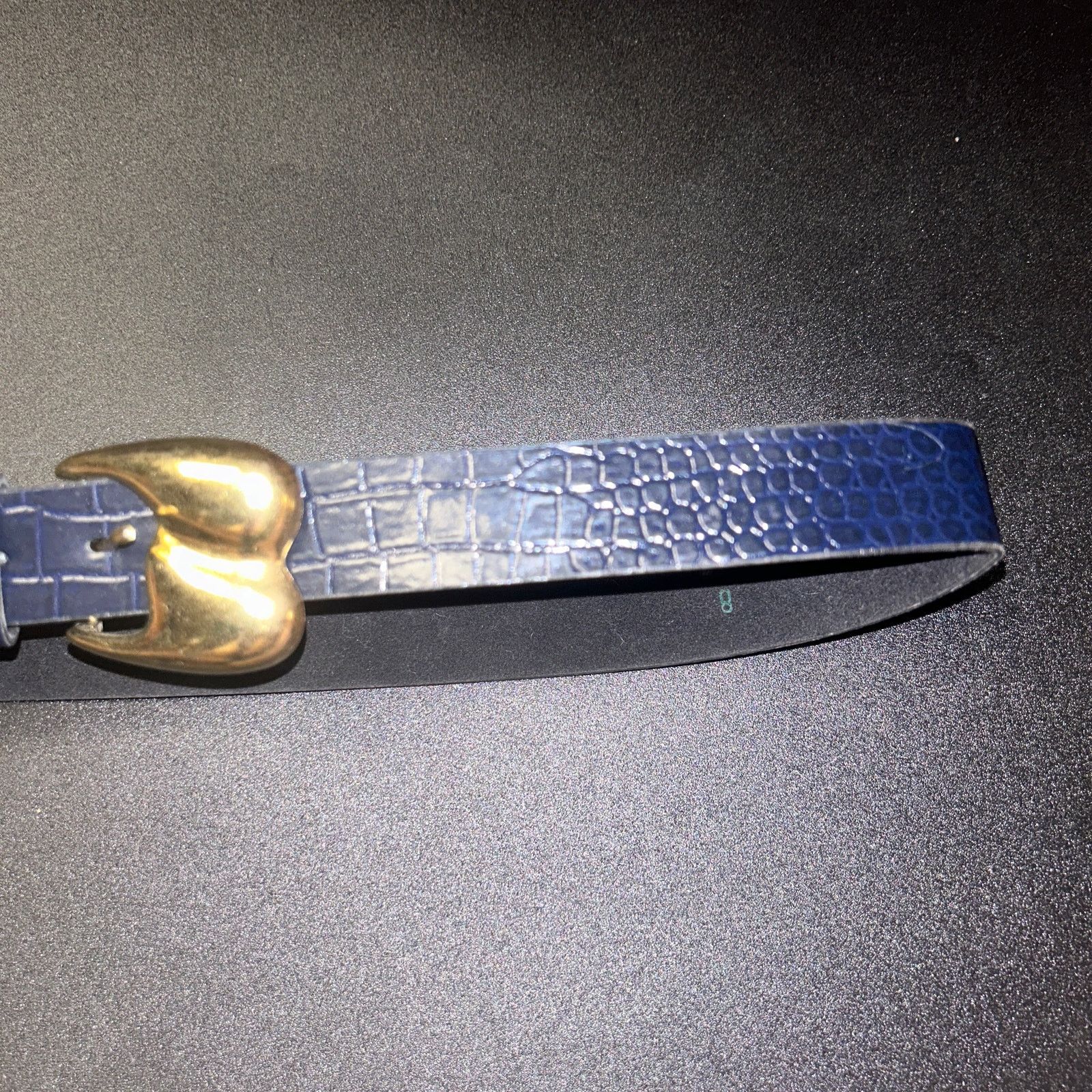 Other Navy Blue Faux Leather Textured Gold-Tone Hardware Belt 30" Size ONE SIZE - 3 Thumbnail