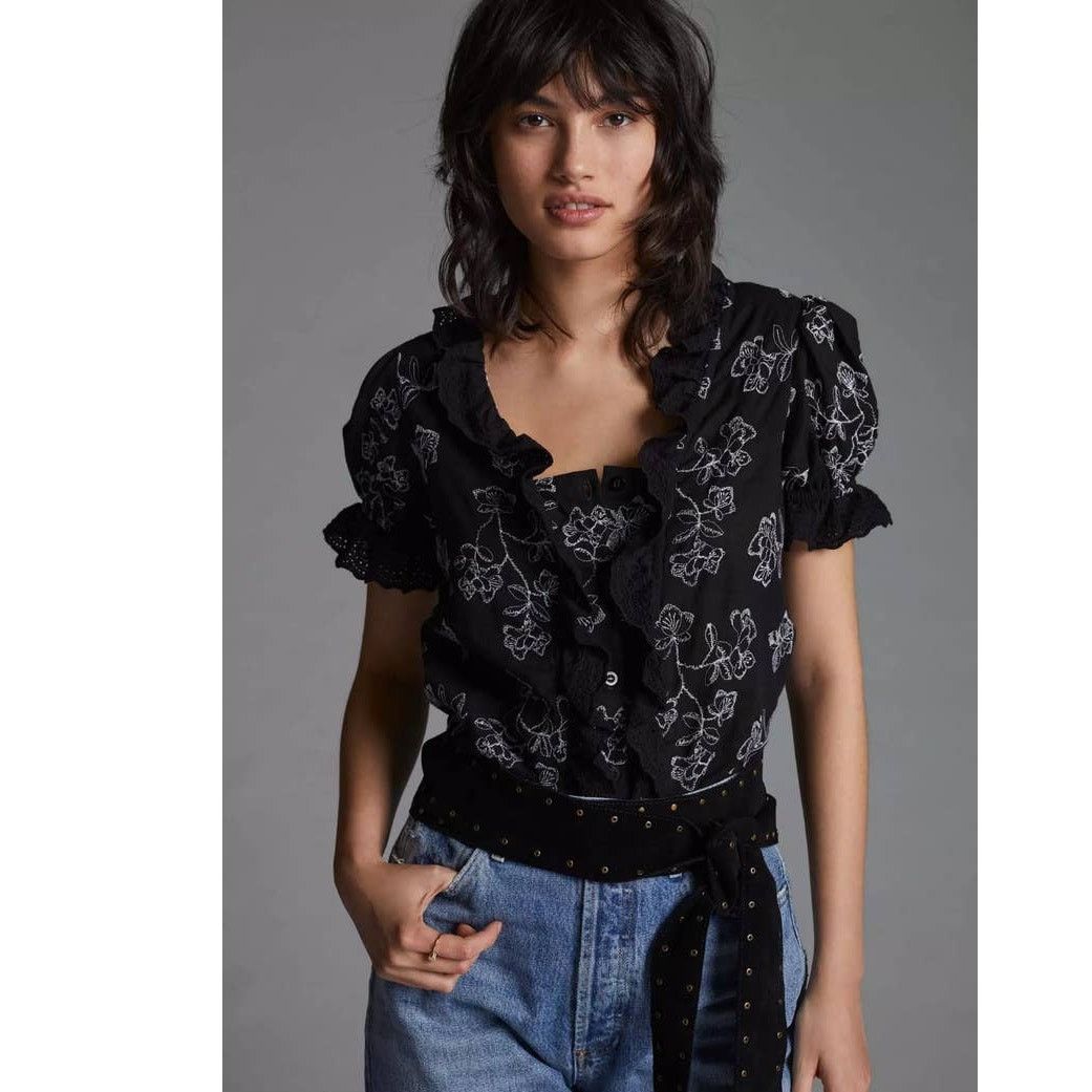 Anthropologie New Anthropologie ESPECIA Embroidered Ruffled Blouse $190 Size S / US 4 / IT 40 - 1 Thumbnail