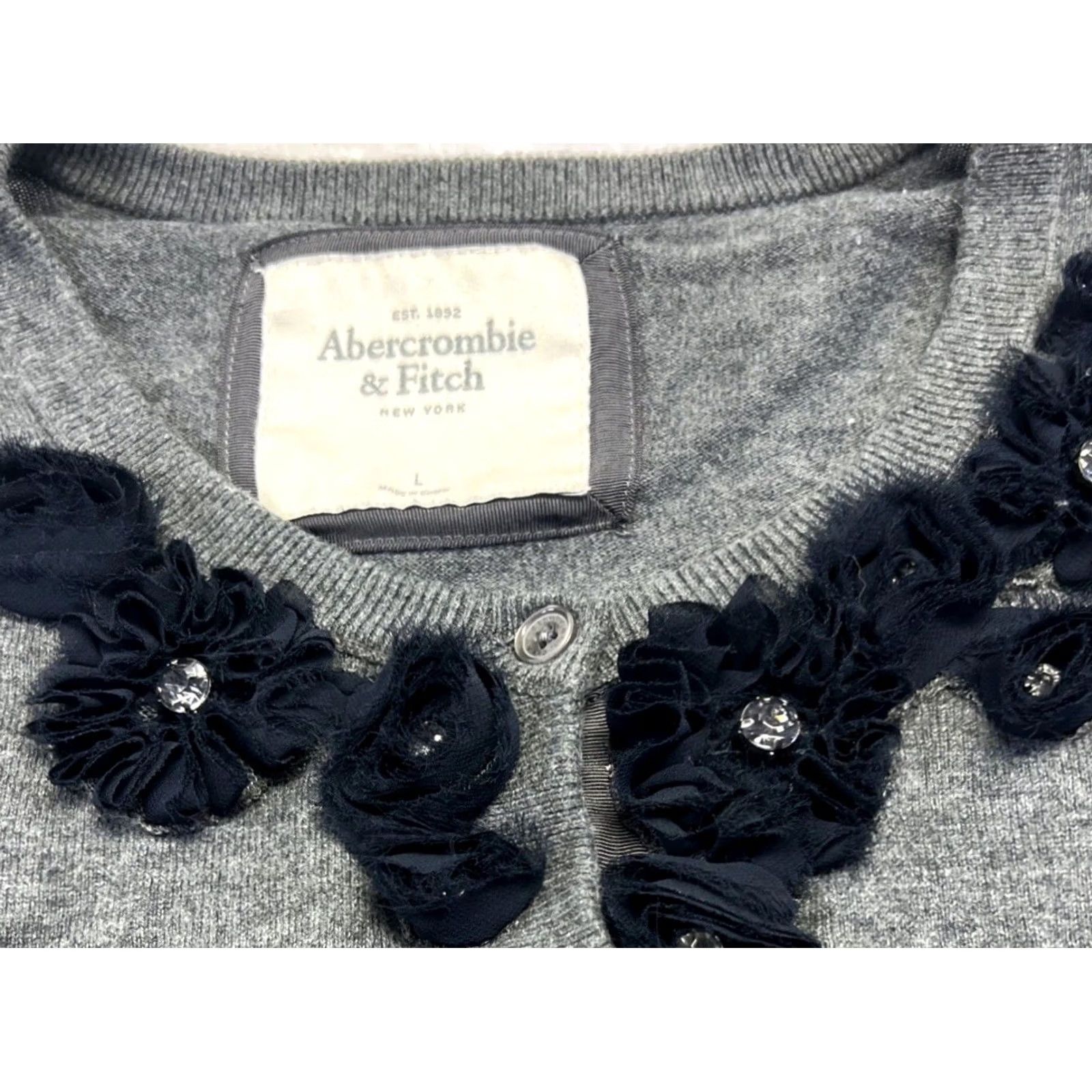 Abercrombie & Fitch Abercrombie & Fitch Cardigan Gray Floral Knit Womens S Crew Neck Long Sleeve Button Front Size S / US 4 / IT 40 - 5 Thumbnail