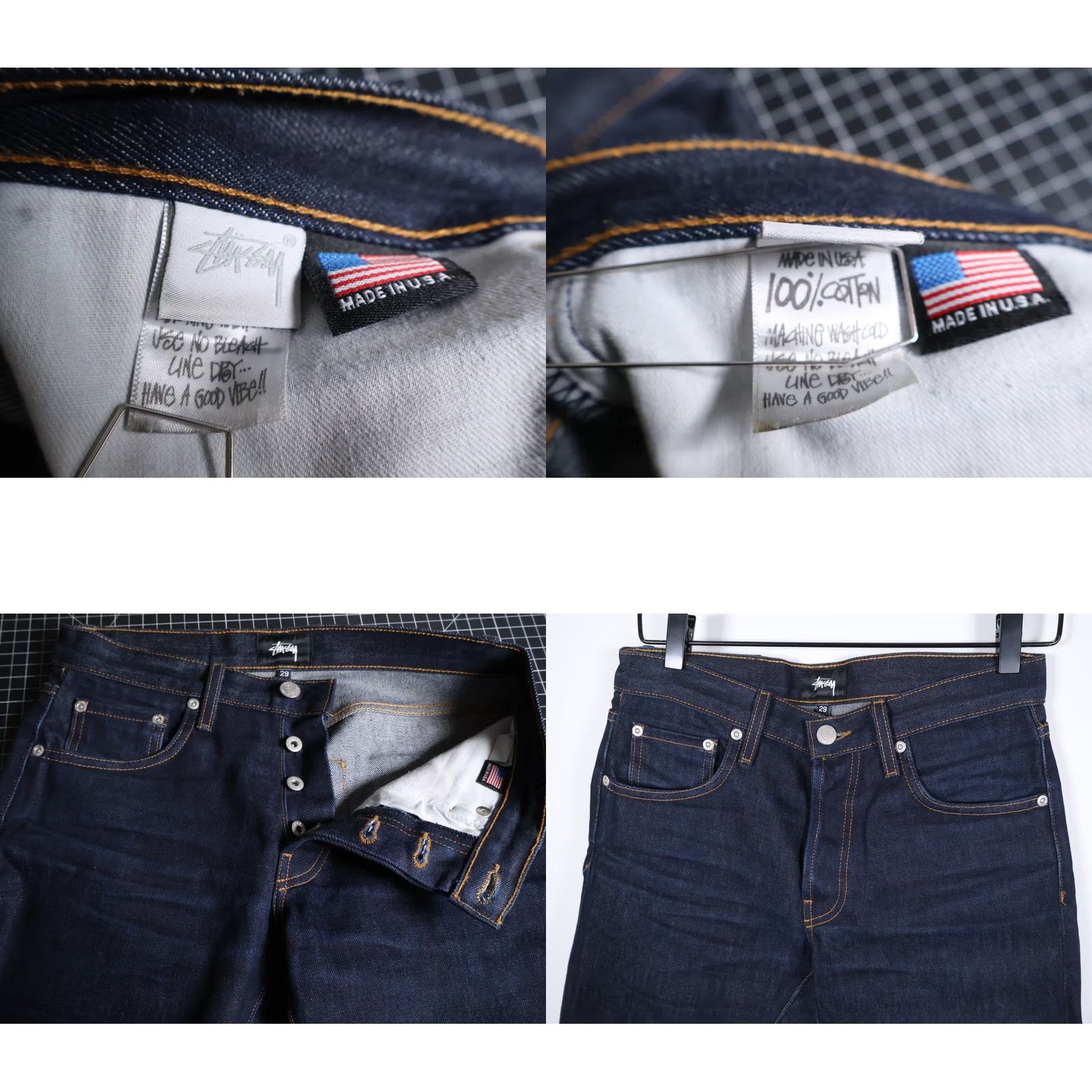 Vintage Stussy Jeans Men's 29 x 29 Dark Blue Skinny Low Rise Button Fly USA Made Size US 30 / EU 46 - 9 Thumbnail