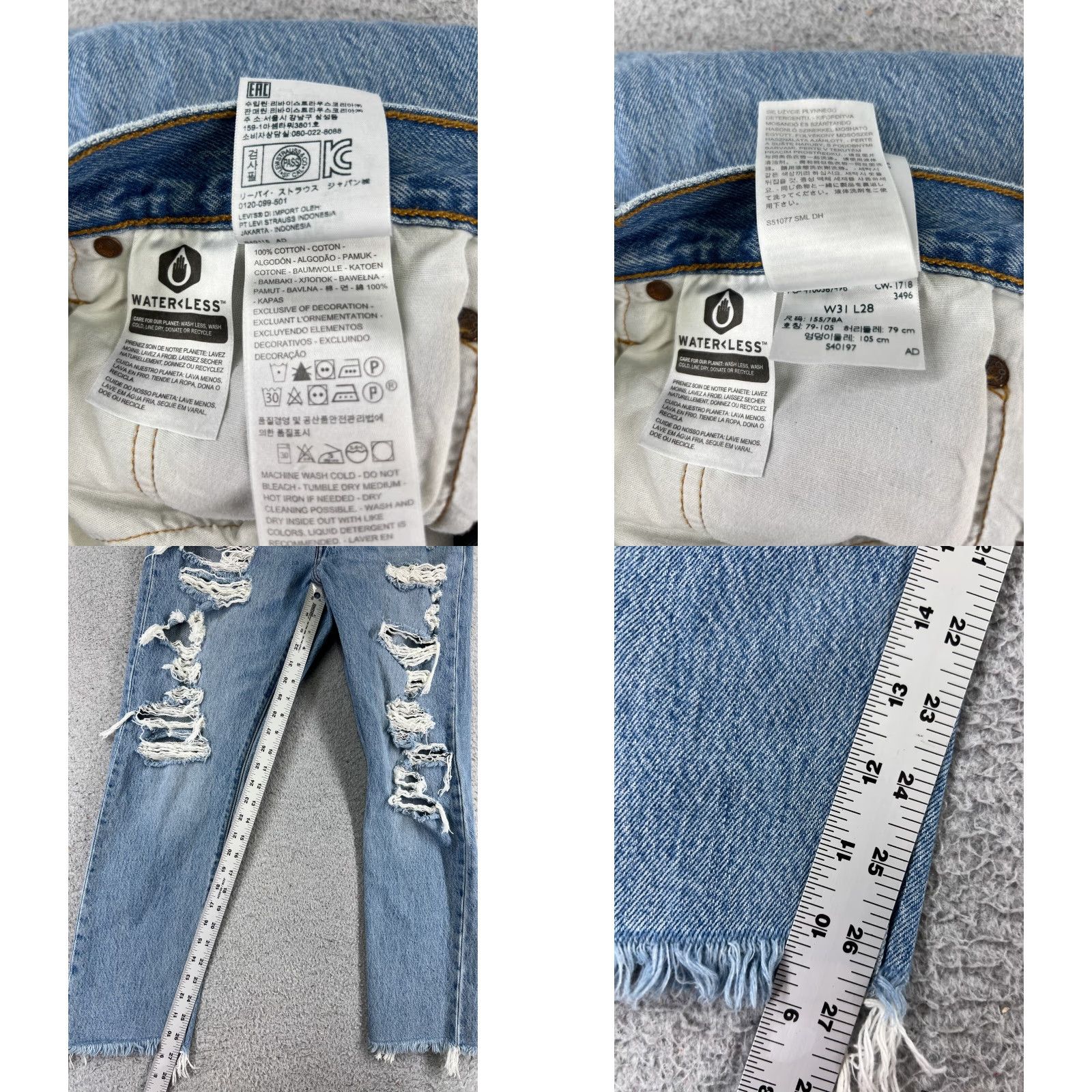 Levi's Levis 501 Jeans Skinny Blue Denim 31x27 Adult Regular Women Button Fly Distressed Stretch Vintage: No Size 24" / US 00 / IT 34 - 8 Thumbnail