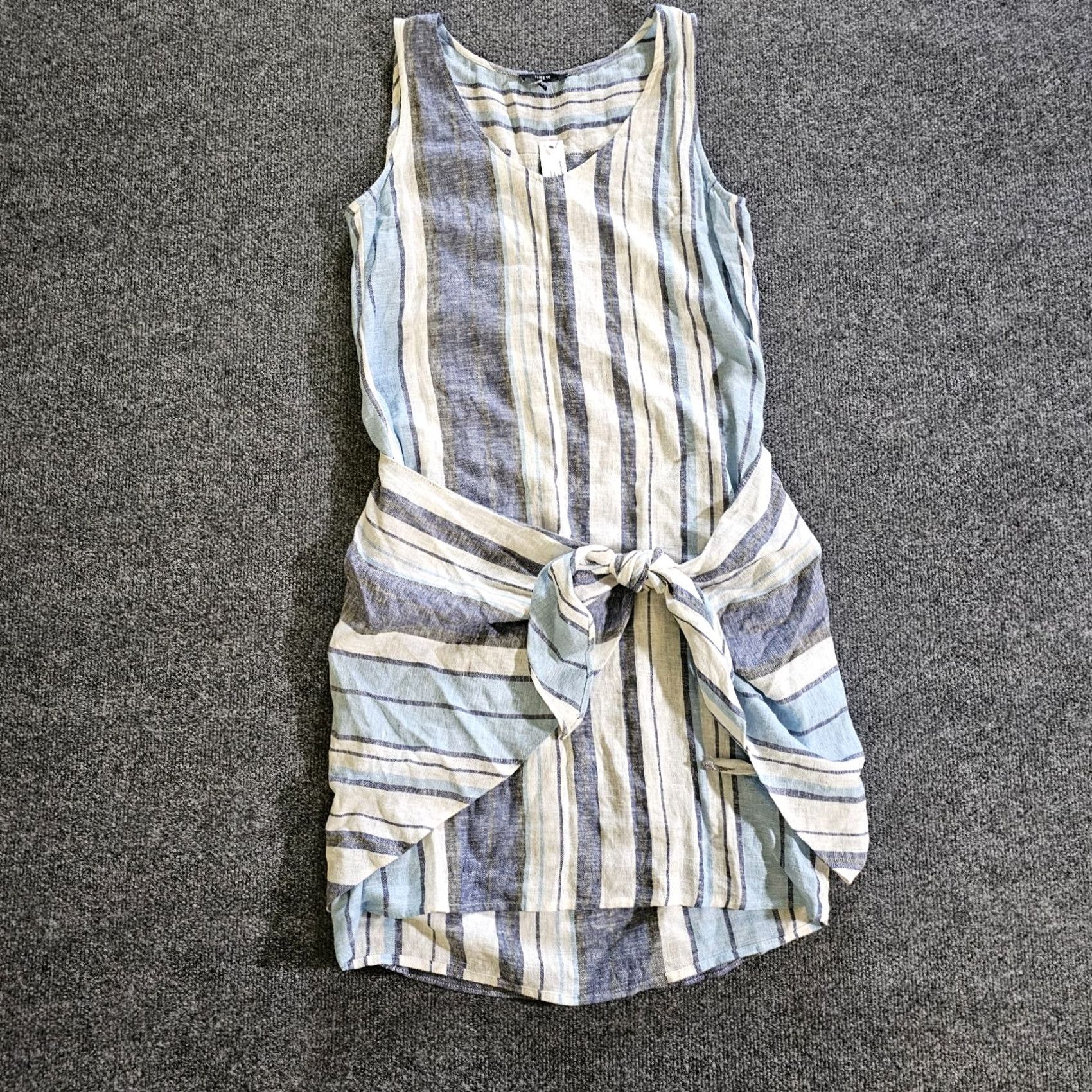 Drew Drew Dress Womens Small Blue White Striped Linen Tie Waist Sleeveless Casual Beach Resort Adjustable Belted Bohemian Modern Spring Summer Womens Size S / US 4 / IT 40 - 2 Thumbnail