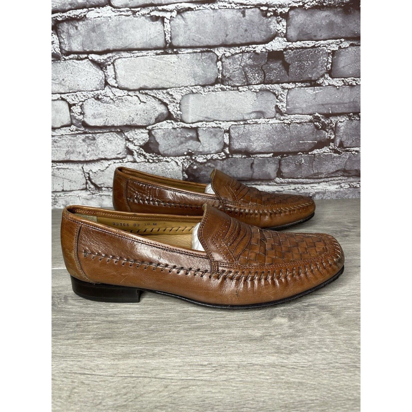 Other Brass Boot Brown Leather Basket Weave Loafers Dress Shoes Me Size US 10 / EU 43 - 18 Thumbnail