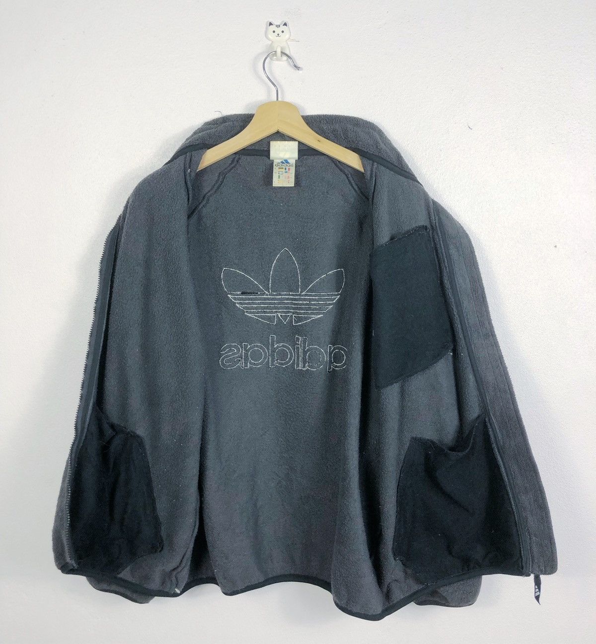 Adidas Rare Vintage Adidas Trefoil Big Logo Fleece Zipper Jacket Size US L / EU 52-54 / 3 - 8 Thumbnail