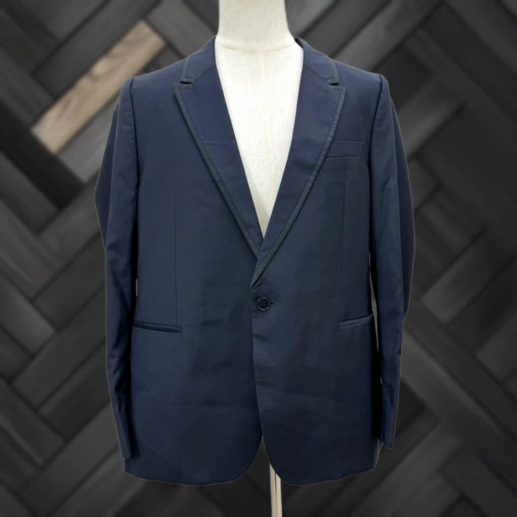 Paul Smith VINTAGE Paul Smith Blazer Mens XL Blue Wool 90s Single-Breasted Notch Notch Lapel Structured Formal Casual Jacket - Blackout Full Title Size 46R - 1 Thumbnail