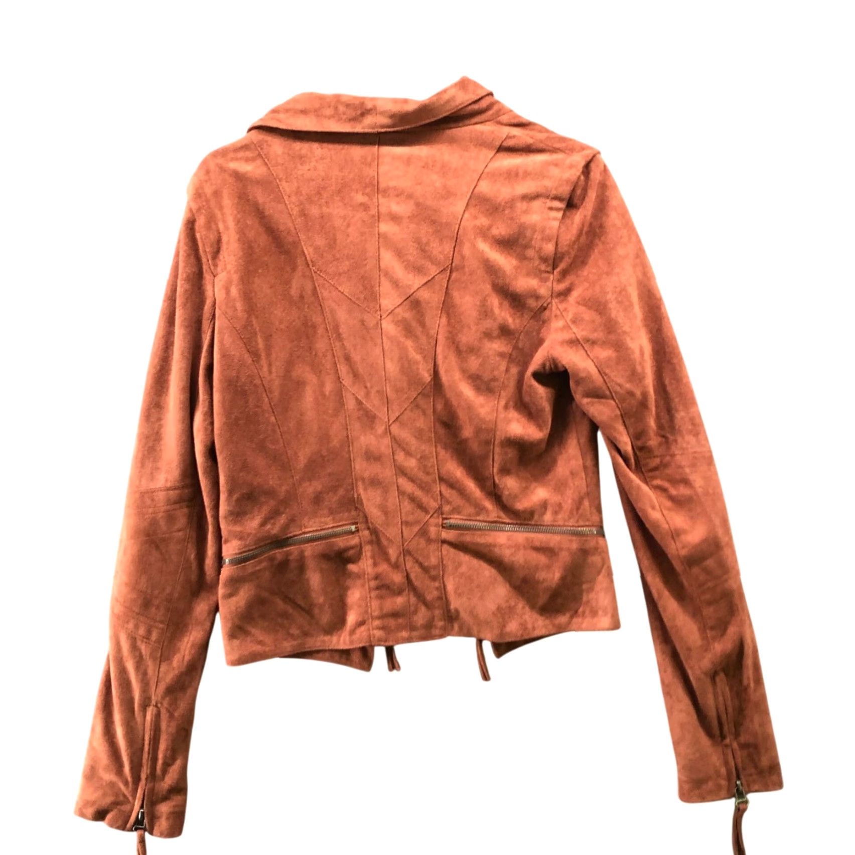 Lulus Lulus Moto Jacket Womens M Tan Brown Zip Faux Suede Jacket Short Coat Motorcycle Style Biker Casual Fall Winter Zip Size M / US 6-8 / IT 42-44 - 2 Thumbnail
