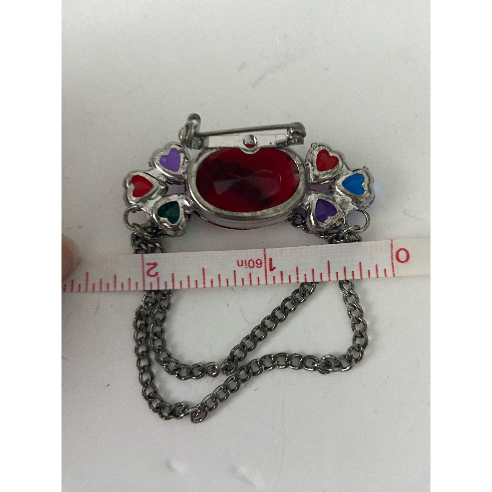 Other Red rhinestone brooch with chain accent Size ONE SIZE - 4 Thumbnail