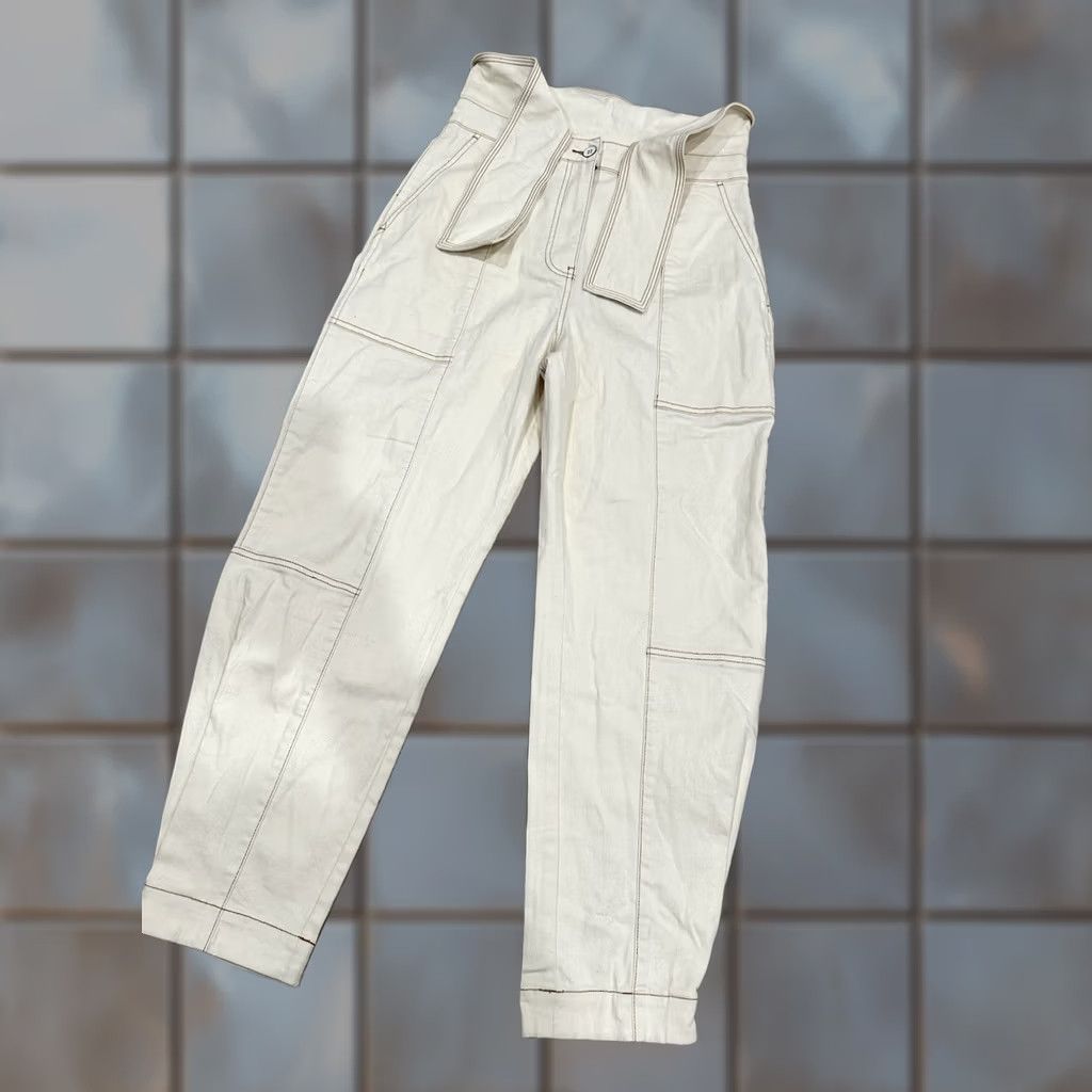 Ulla Johnson NWT Ulla Johnson Storm Barrel Jeans Sz 8 Tie Waist Baggy Tapered High Rise Ivory Size 30" / US 8 / IT 44 - 1 Thumbnail