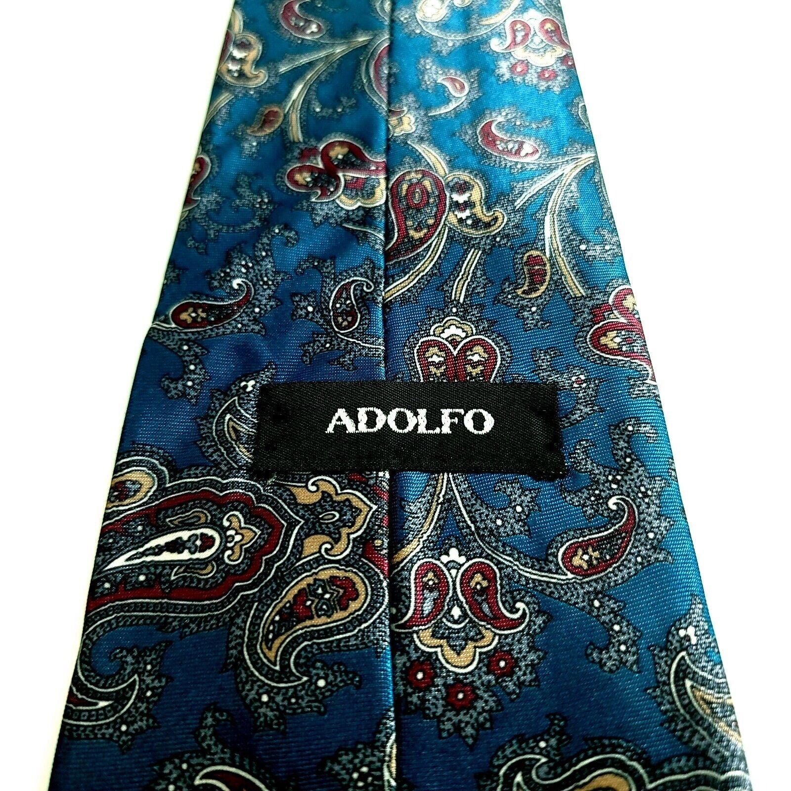 Vintage Adolfo Metallic Print Baroque Paisley Short Wide Silk Tie Size ONE SIZE - 3 Thumbnail
