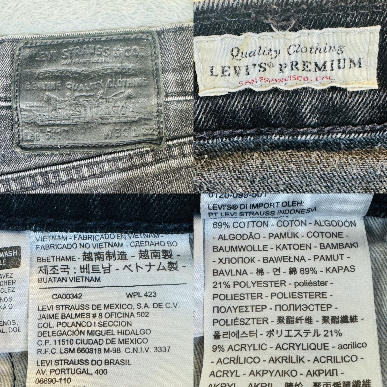 Levi's Levi's 511 Jeans Mens 30x32 Gray Dark Wash Slim Tapered Stretch Denim Zip Size US 30 / EU 46 - 8 Thumbnail