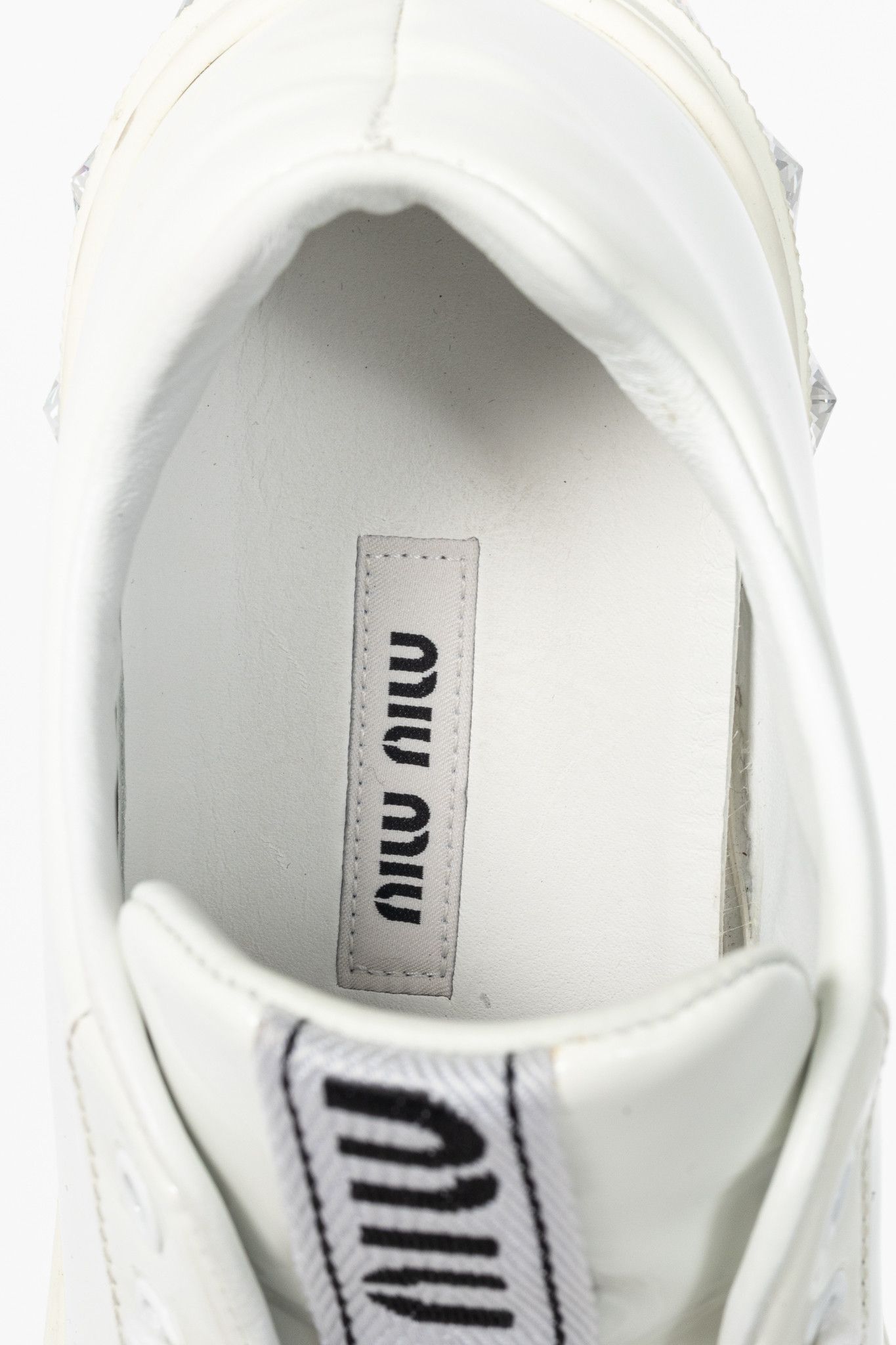 Miu Miu Miu Miu White Patent Crystal-Platform Lace-Up Sneakers Size US 5.5 / IT 35.5 - 11 Thumbnail