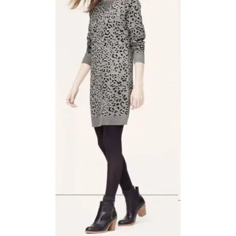 Loft LOFT Leopard Print Sweater Dress Gray Womens Small Petite SP Size S / US 4 / IT 40 - 8 Thumbnail