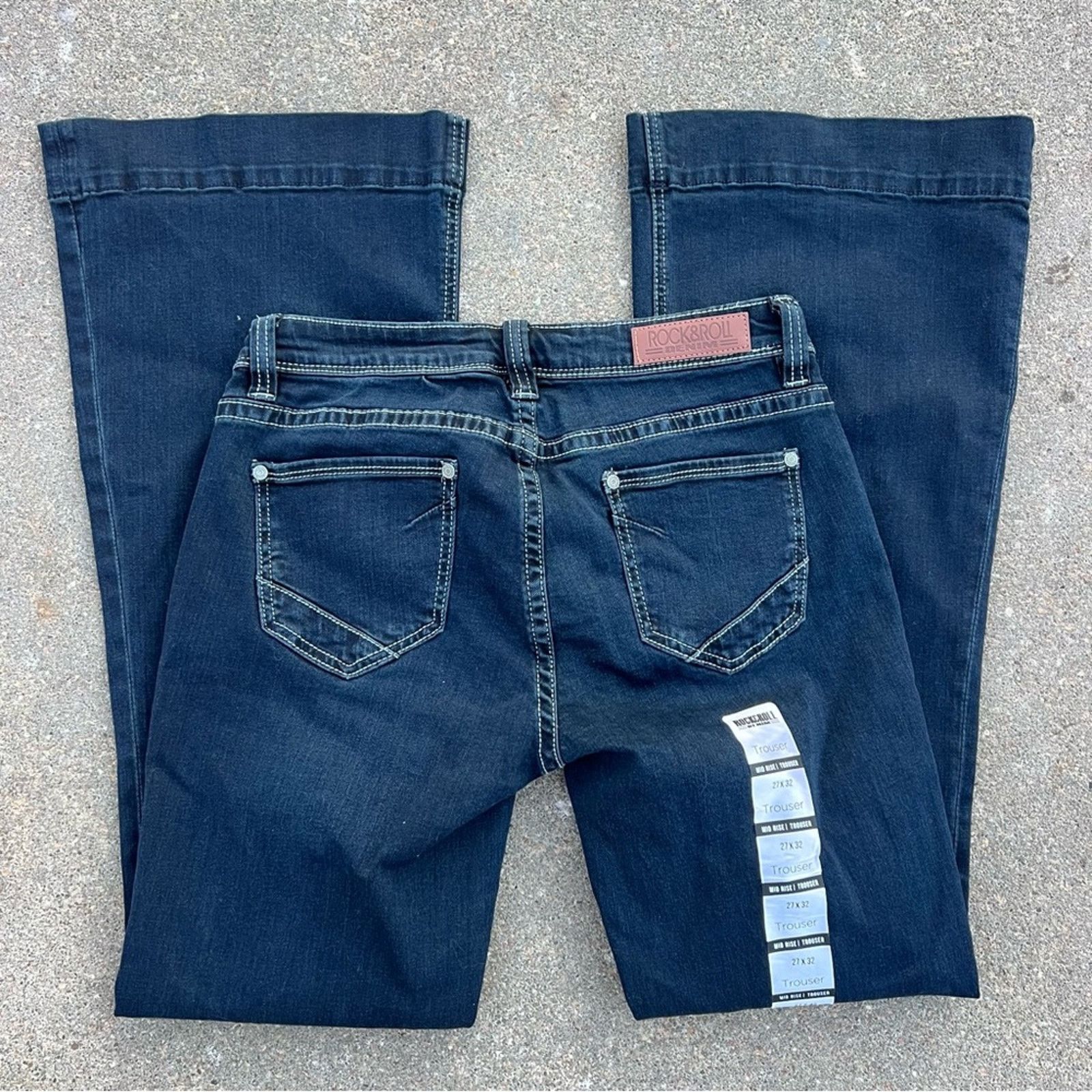 Rock & Roll Cowgirl Trouser Stretch Mid Rise Dark Blue Jeans