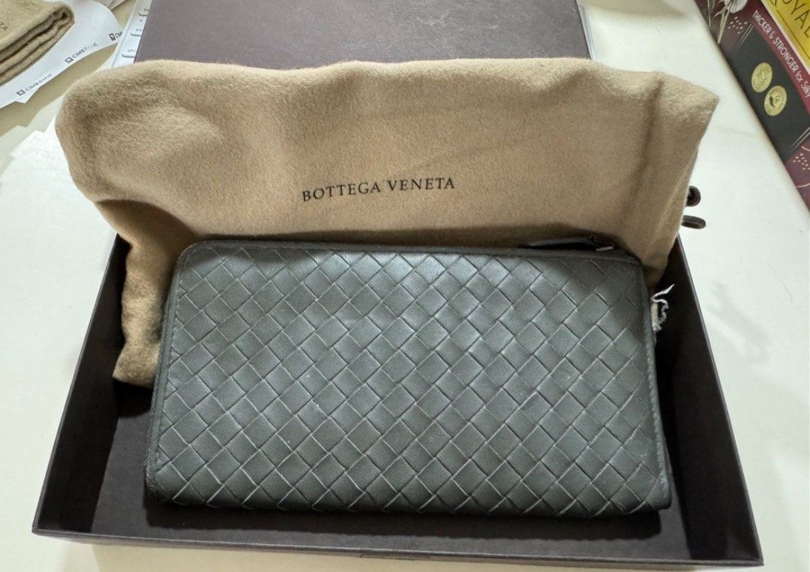 Bottega Veneta Intrecciato Zipper Long Wallet in Black, Men's
