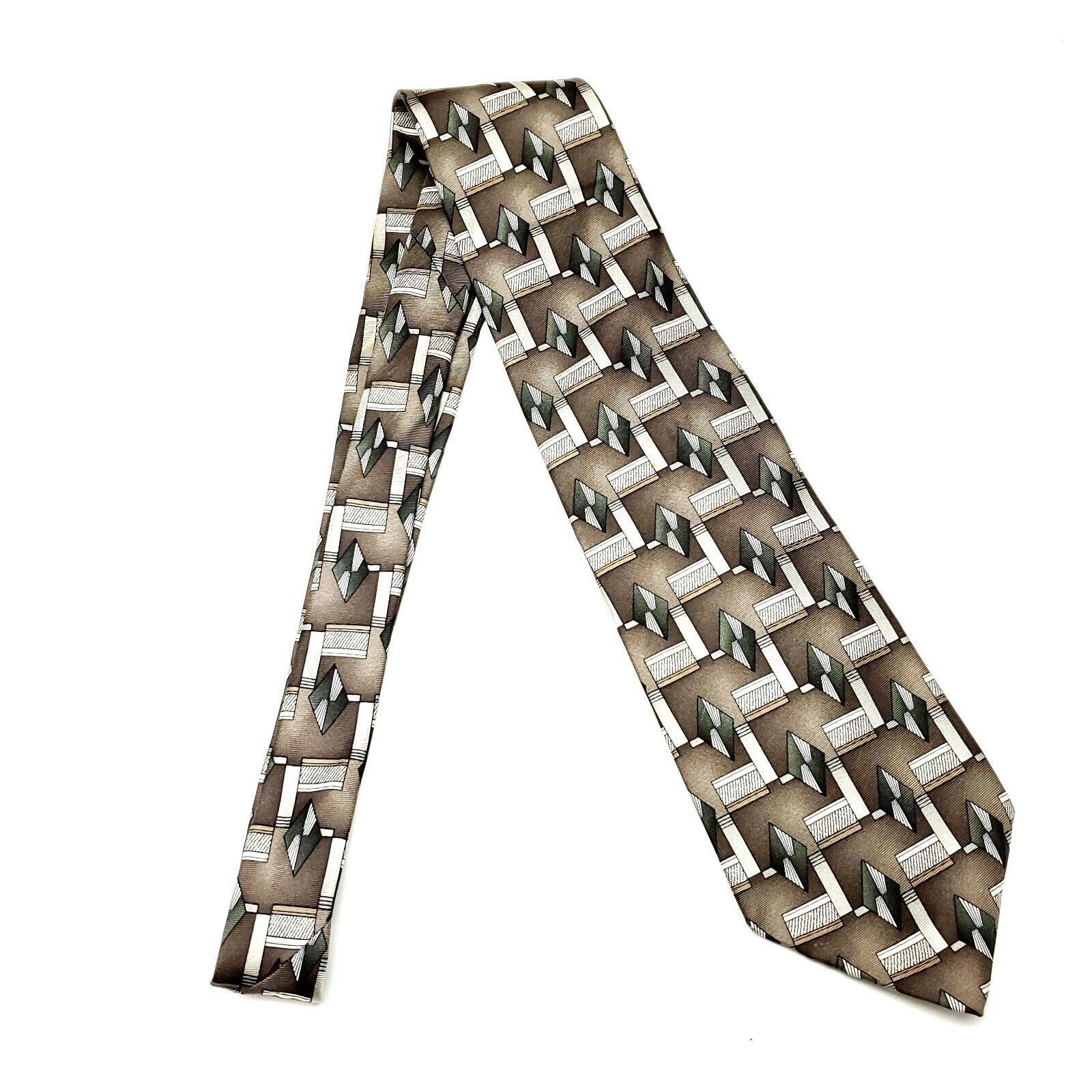 Pierre Cardin Pierre Cardin Silk Tie Brown Green Print Geometric Wide Size ONE SIZE - 6 Thumbnail