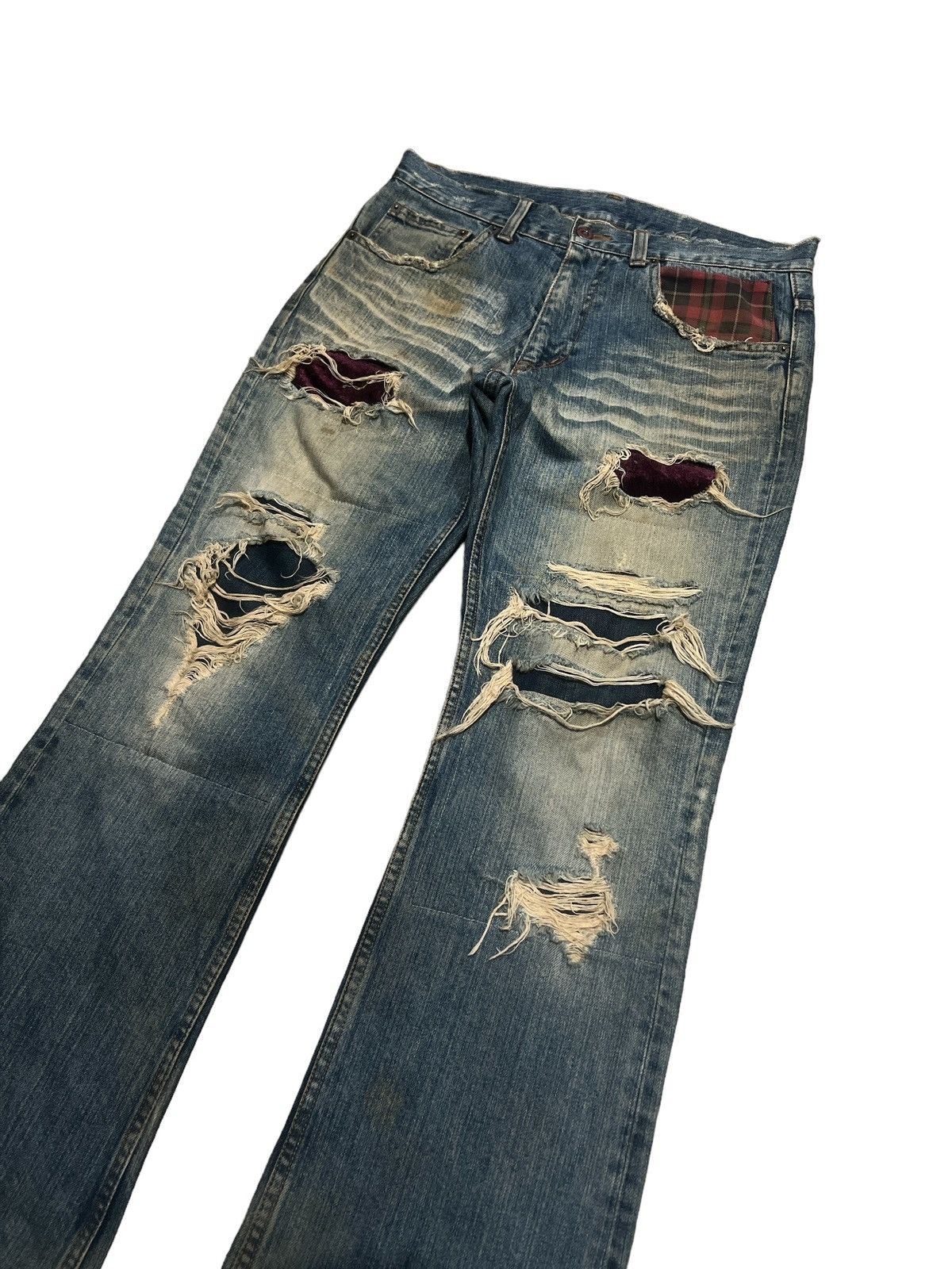 Vintage FLARED🔥UNKNOWN RIPPED DISTRESSED DENIM PANT Size US 31 - 5 Thumbnail