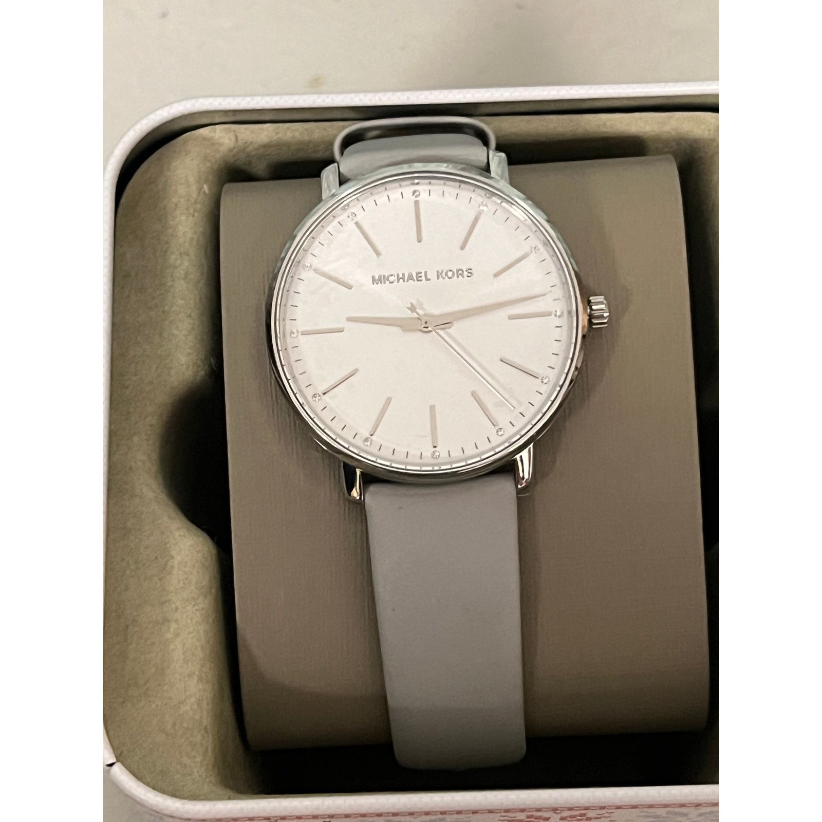 Michael Kors Michael Kors MK2797 Pyper White Dial Grey Leather Ladies Size ONE SIZE - 1 Thumbnail