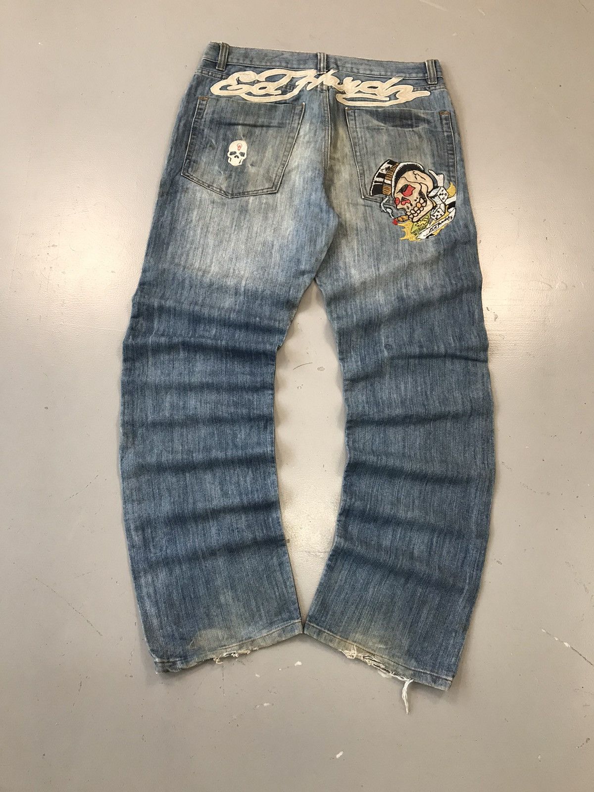 Christian Audigier × Ed Hardy × Vintage Rare vintage Ed hardy skull 💀 embroidered denim Size US 34 / EU 50 - 1 Thumbnail