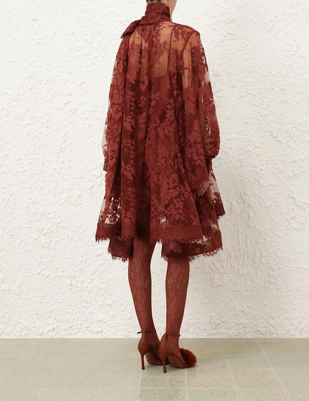 Zimmermann oc11z0725 Illustration Lace Mini Dress in Red Size XS / US 0-2 / IT 36-38 - 4 Thumbnail
