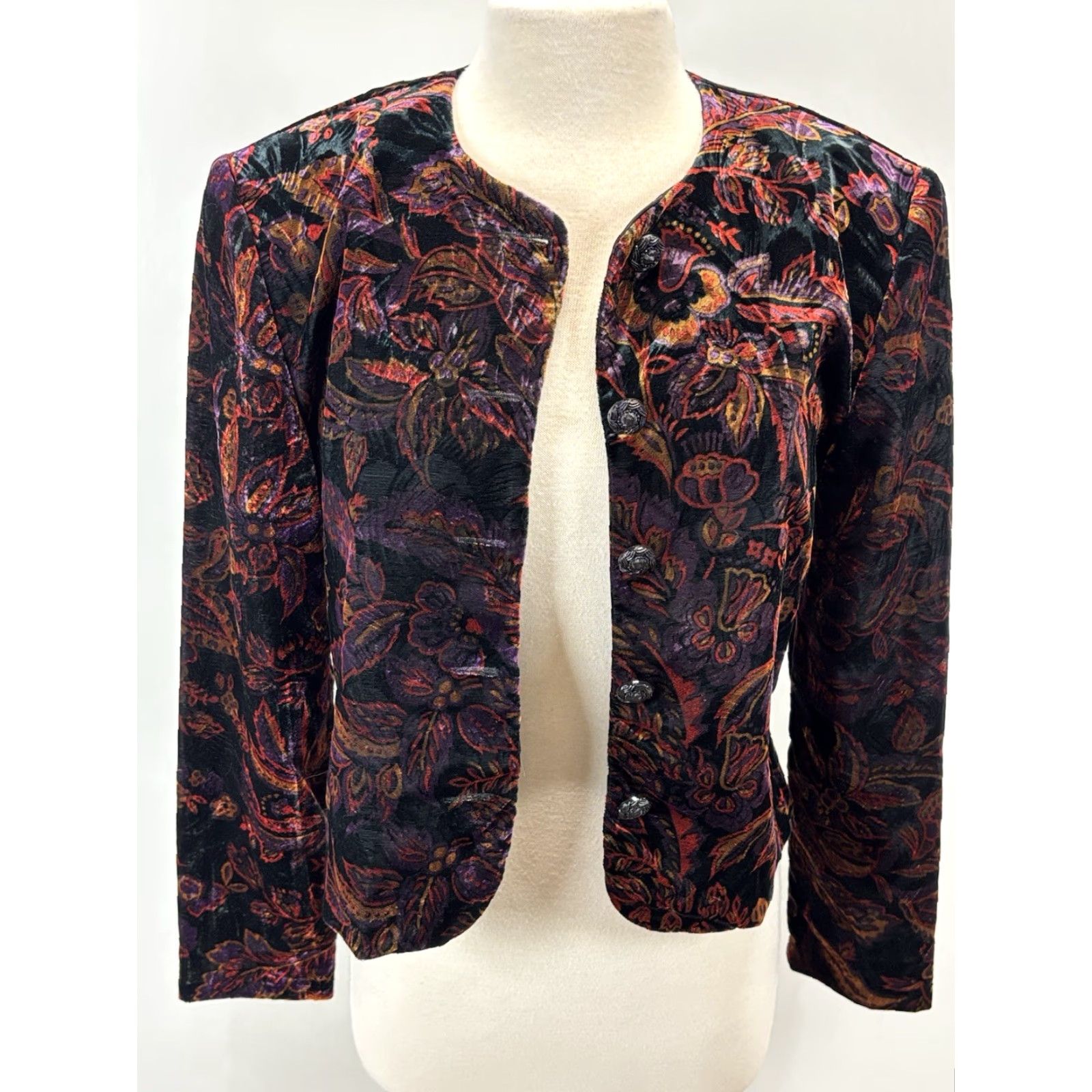 Vintage VINTAGE Norton McNaughton Black Velvet Floral Jacket Size 8 Women’s Party/Cocktail Whimsigoth Size M / US 6-8 / IT 42-44 - 7 Thumbnail