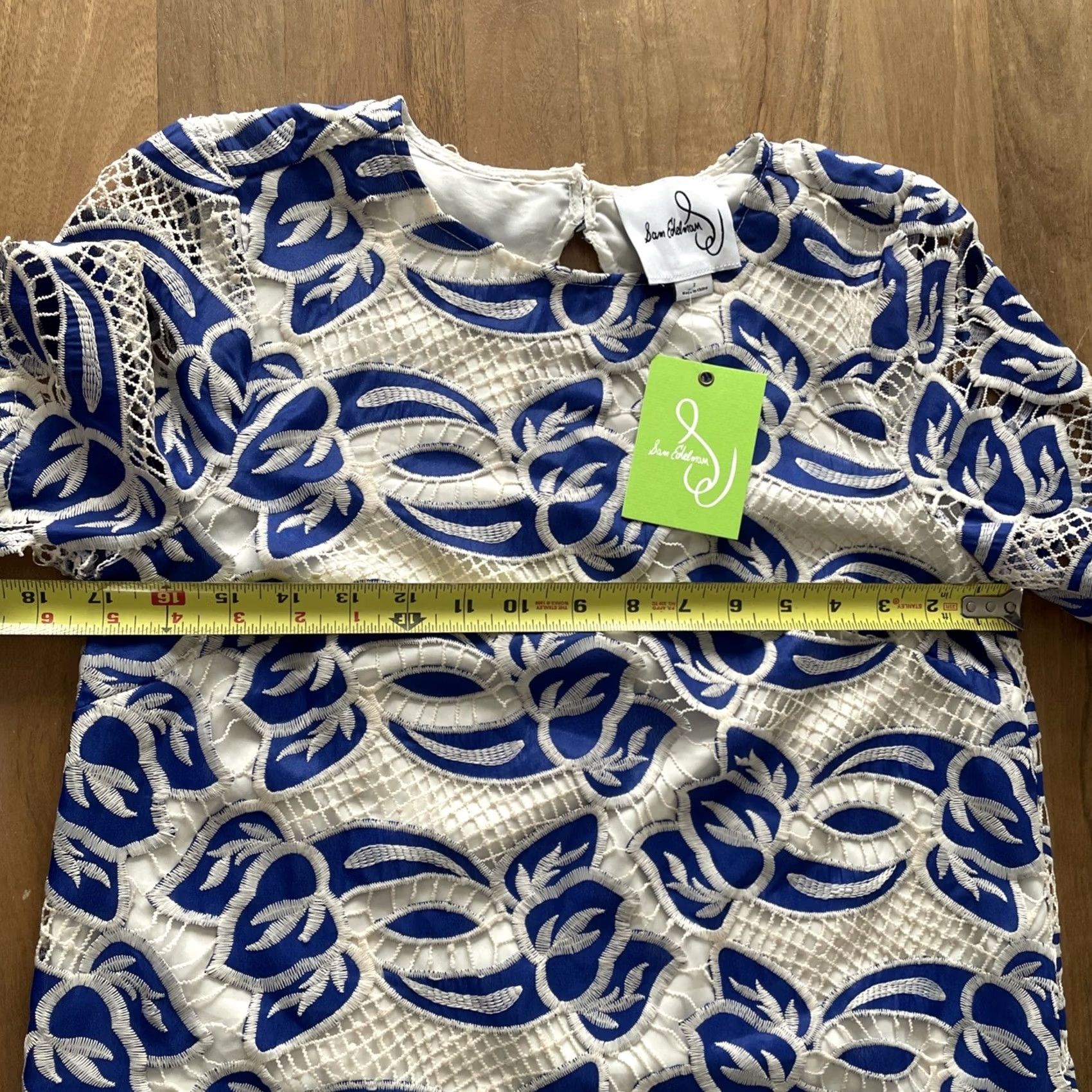 Sam Edelman Sam Edelman Dress Women Size 2 Floral Embroidered Artisanal Lace Shift Blue/White Size XS / US 0-2 / IT 36-38 - 7 Thumbnail