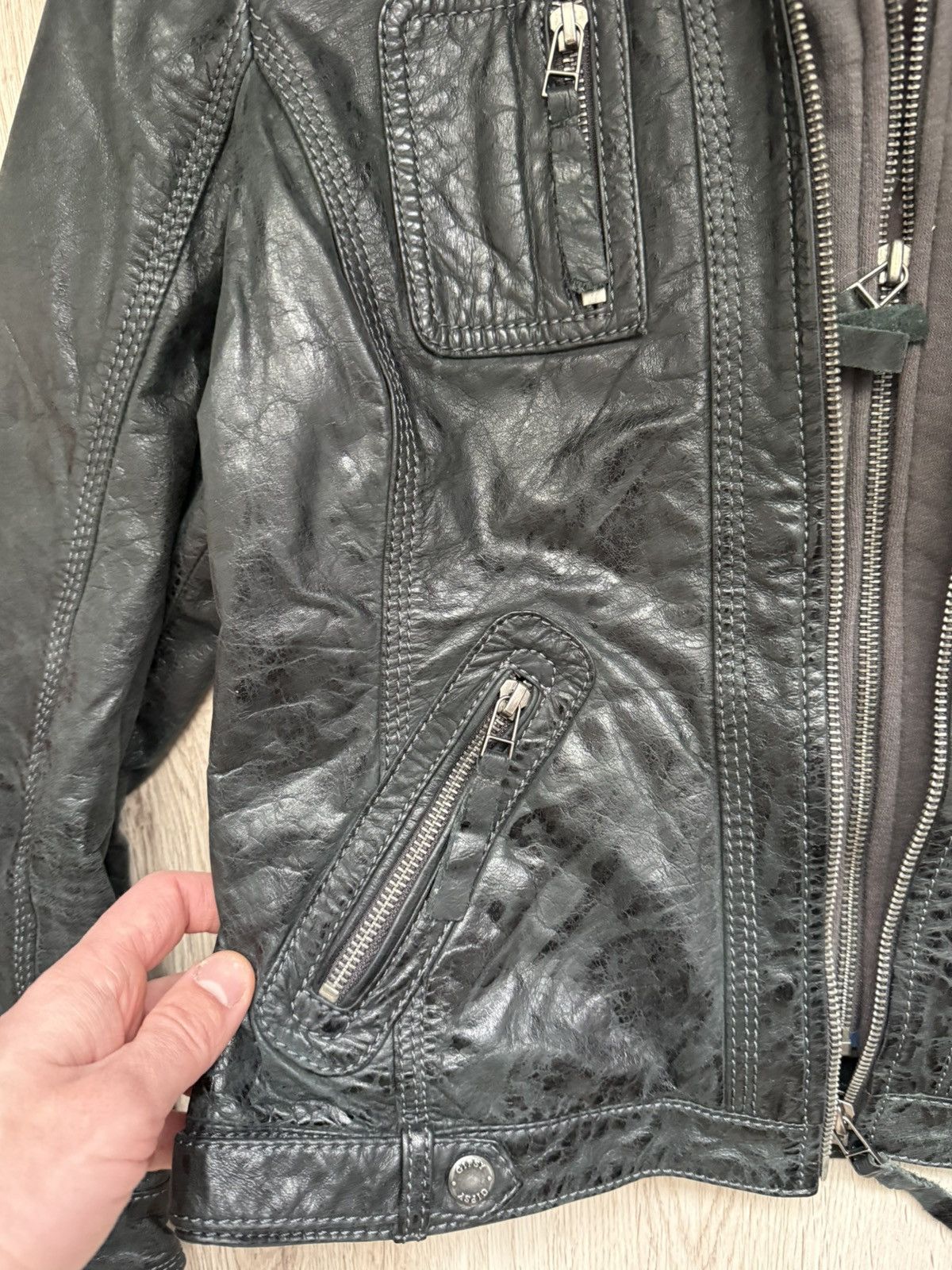 Gypsy Gipsy Leather Biker Jacket with Inner Hoodie Layer – Size S Size S / US 4 / IT 40 - 6 Thumbnail