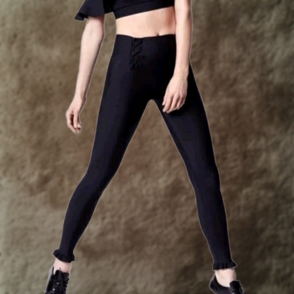 Vintage Carbon38 Leggings Womens Black Size S Ruffle On Ankles Size 28" / US 6 / IT 42 - 1 Thumbnail