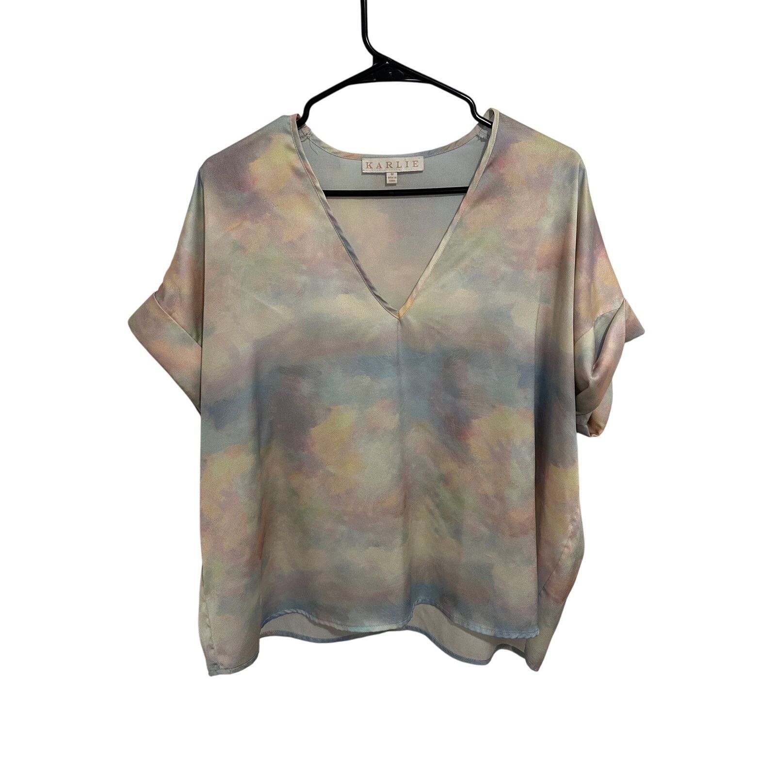 Other KARLIE Tie Dye Multicolor Short Rolled Sleeve V-Neck Blouse Size M / US 6-8 / IT 42-44 - 1 Thumbnail