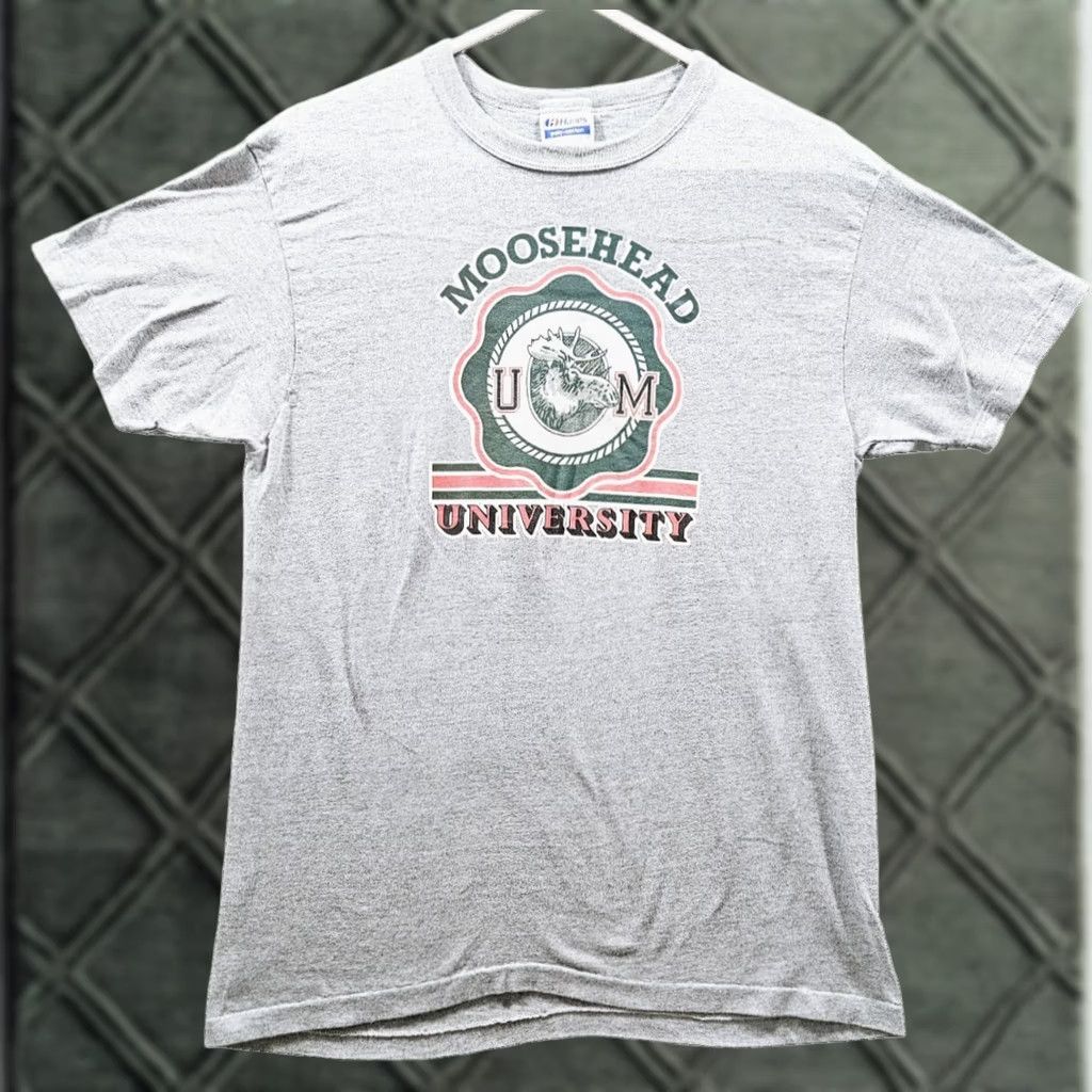 Hanes VINTAGE Moosehead University 80s Graphic T-shirt Single Stitch Large Men Gray 1980s Hanes Cotton Blend Short Sleeve M/L Size US M / EU 48-50 / 2 - 1 Thumbnail